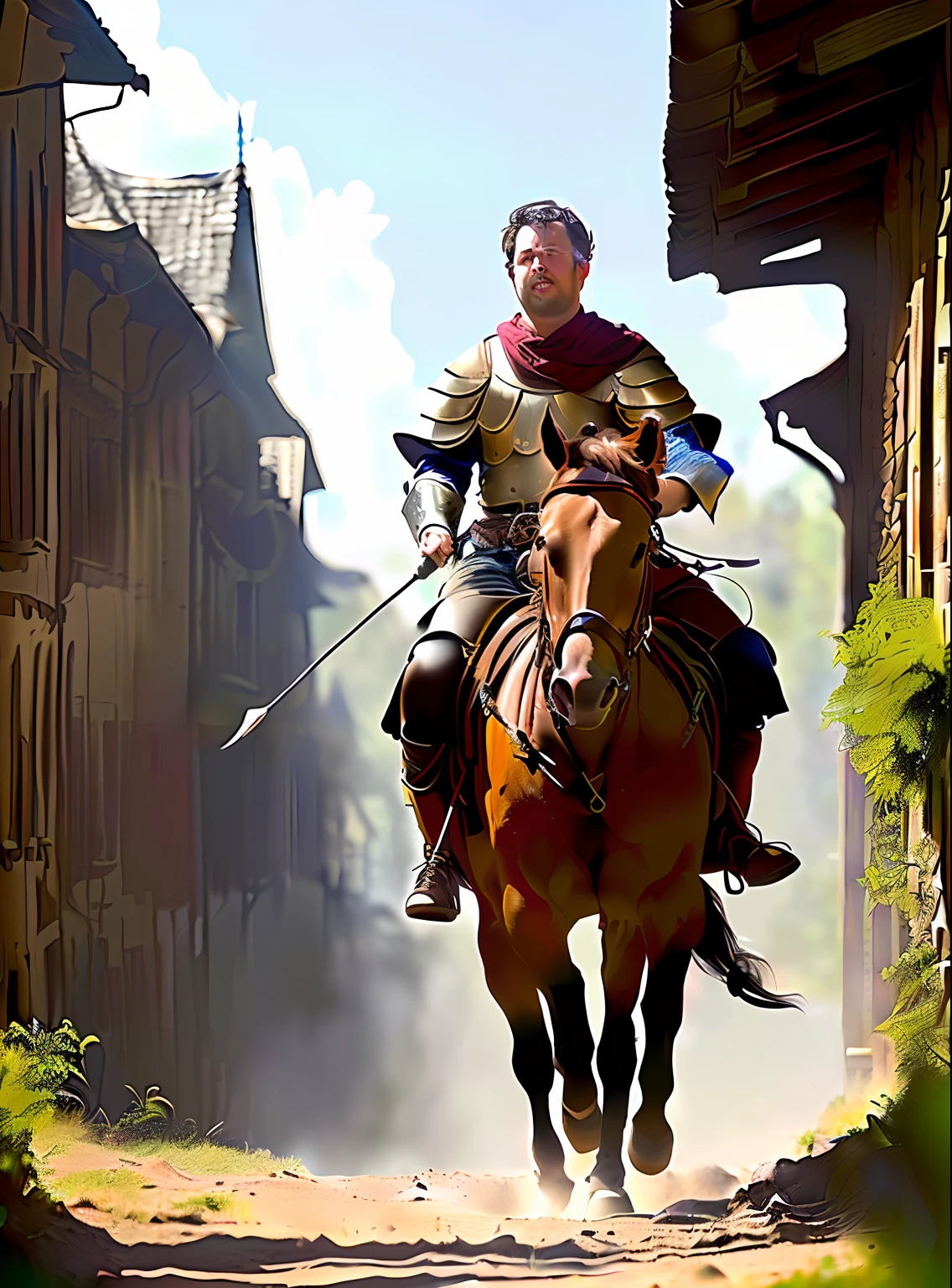 A pig rides on a horse