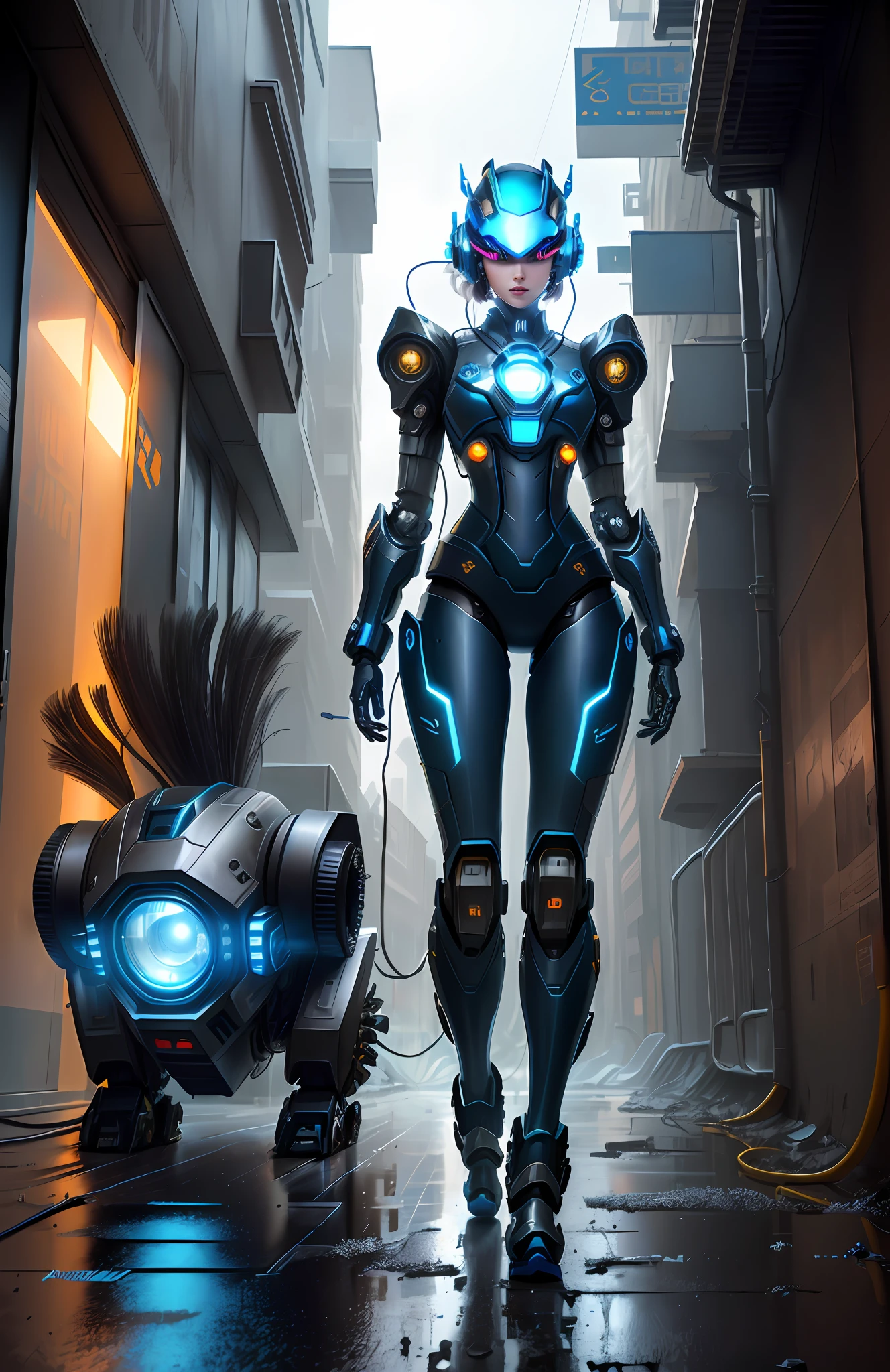 pretty girl wear cyber helmet