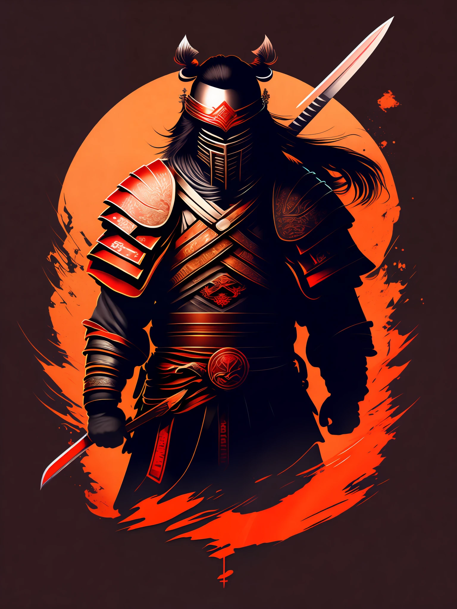 A powerful warrior samurai, tshirt design, rzminjourney, vector-art