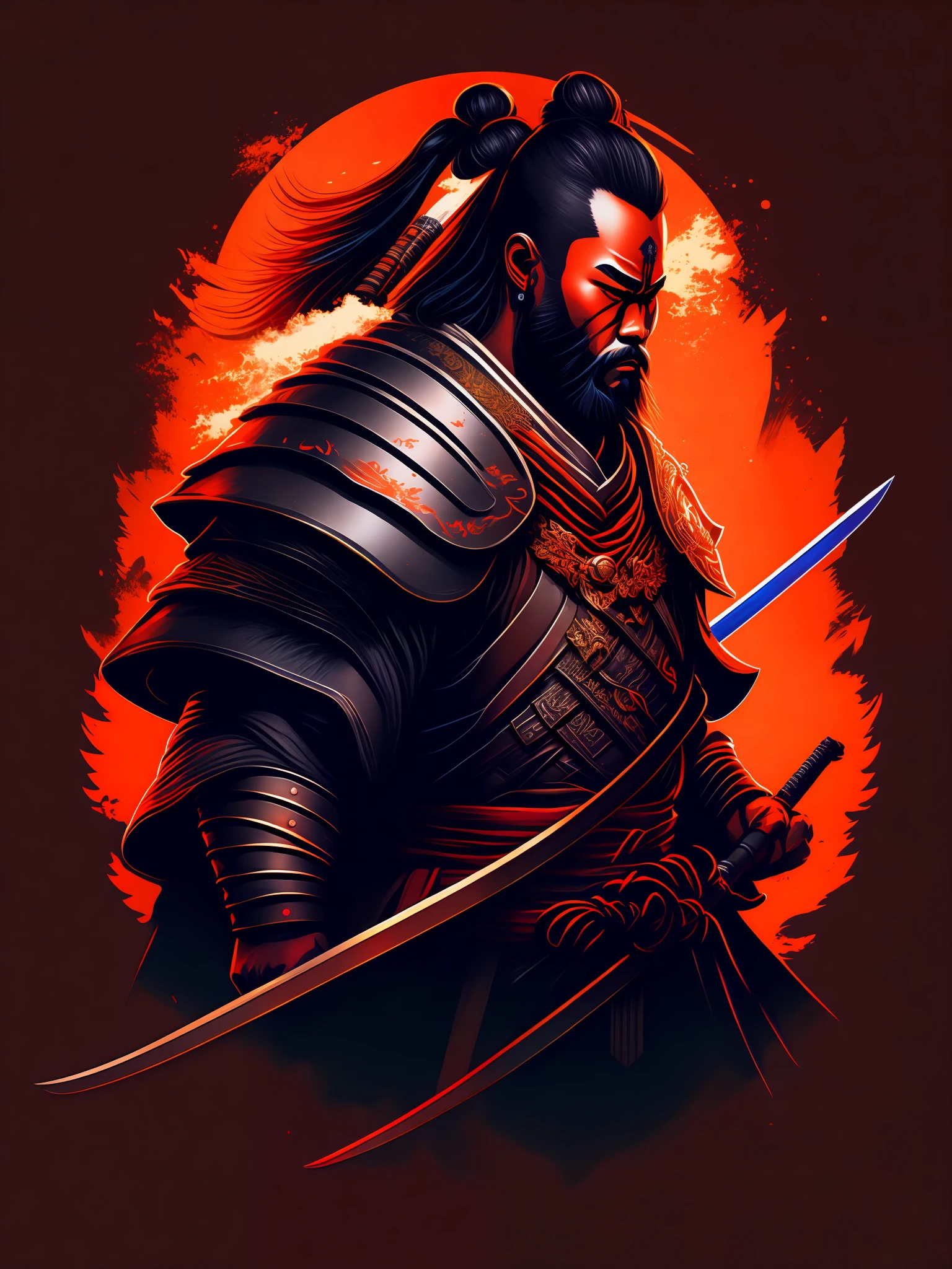 A powerful warrior samurai, tshirt design, rzminjourney, vector-art