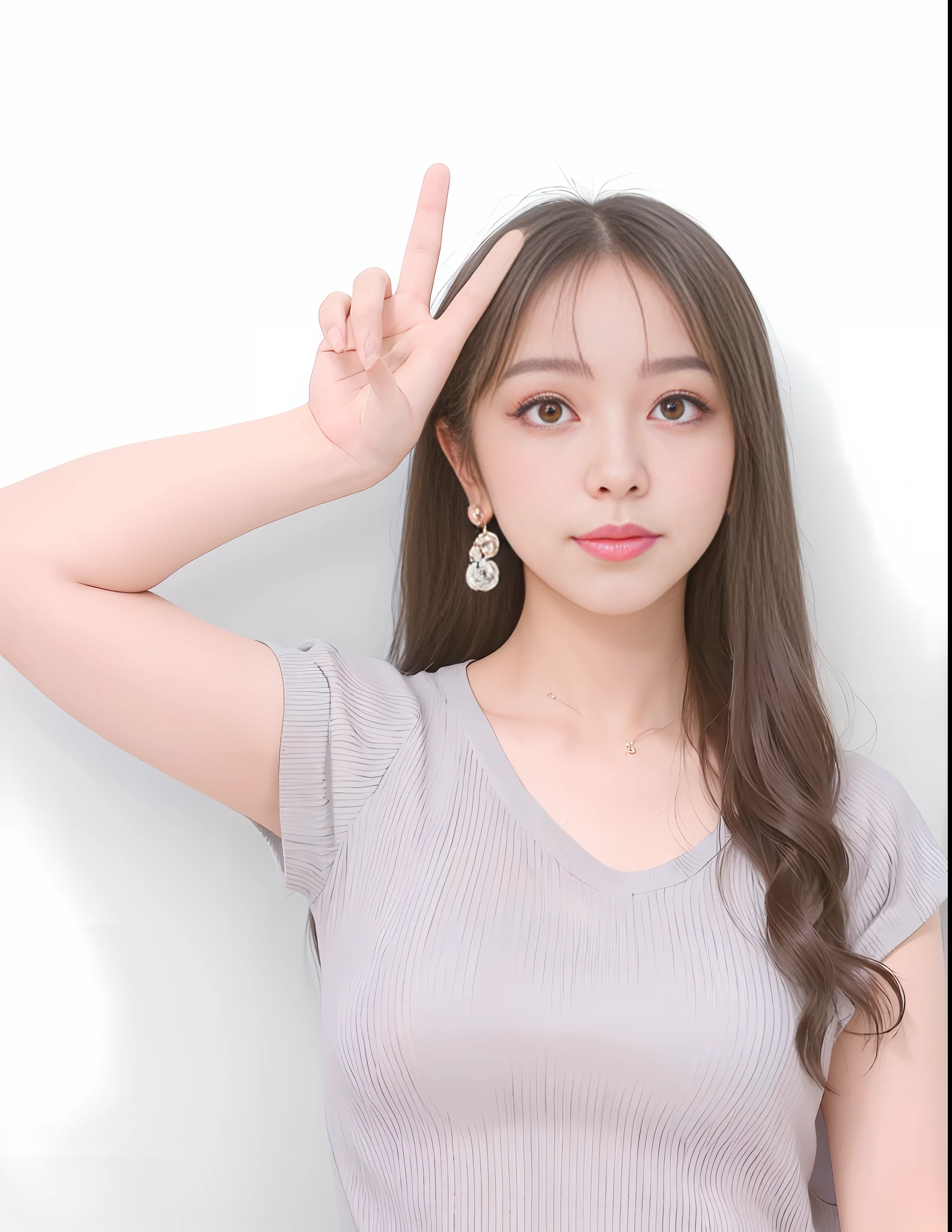 Black hair, long hair, gray sweatshirt, sunny day, beautiful, cute, high quality, jeans, smiling, Japanese, big breasts, city background, beautiful eyes, baby face