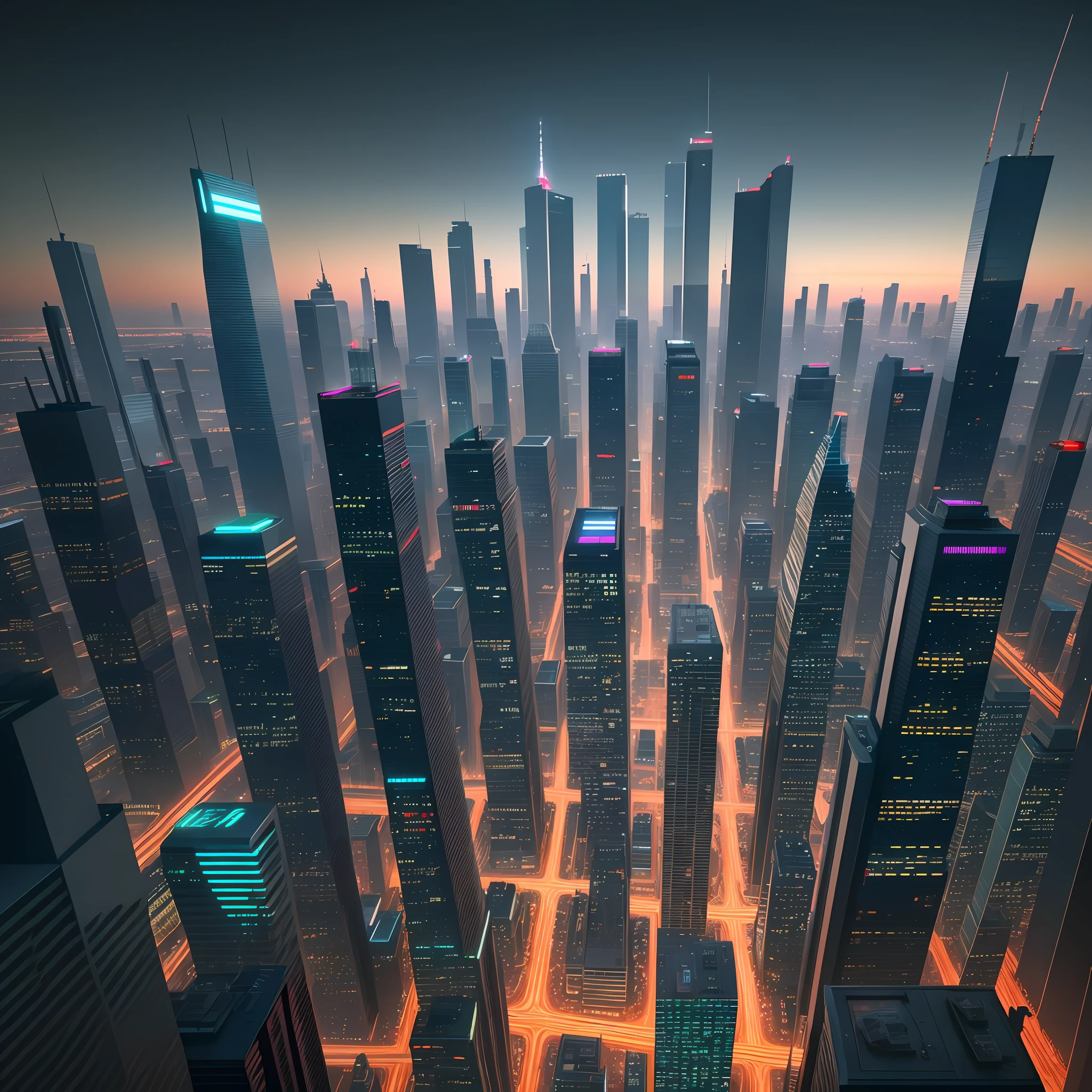 skyscrapers roller coaster night view cyberpunk top quality 8K high resolution