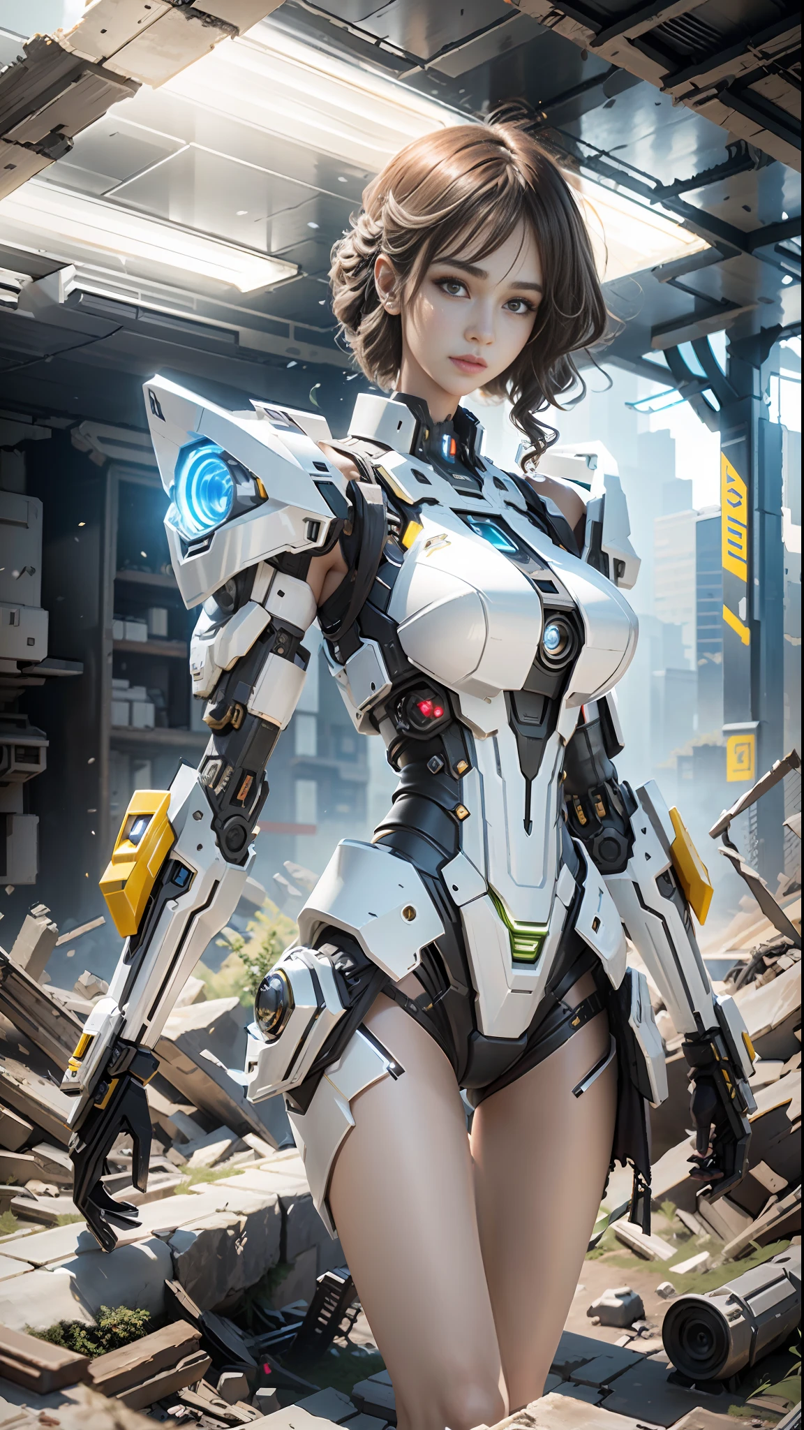 ((Best quality)), ((masterpiece)), (highly detailed:1.3), 3D,Shitu-mecha, beautiful cyberpunk women with her mecha in the ruins of city from a forgoten war, ancient technology,HDR (High Dynamic Range),Ray Tracing,NVIDIA RTX,Super-Resolution,Unreal 5,Subsurface scattering,PBR Texturing,Post-processing,Anisotropic Filtering,Depth-of-field,Maximum clarity and sharpness,Multi-layered textures,Albedo and Specular maps,Surface shading,Accurate simulation of light-material interaction,Perfect proportions,Octane Render,Two-tone lighting,Low ISO,White balance,Rule of thirds,Wide aperature,8K RAW,Efficient Sub-Pixel,sub-pixel convolution,luminescent particles,light scattering,Tyndall effect