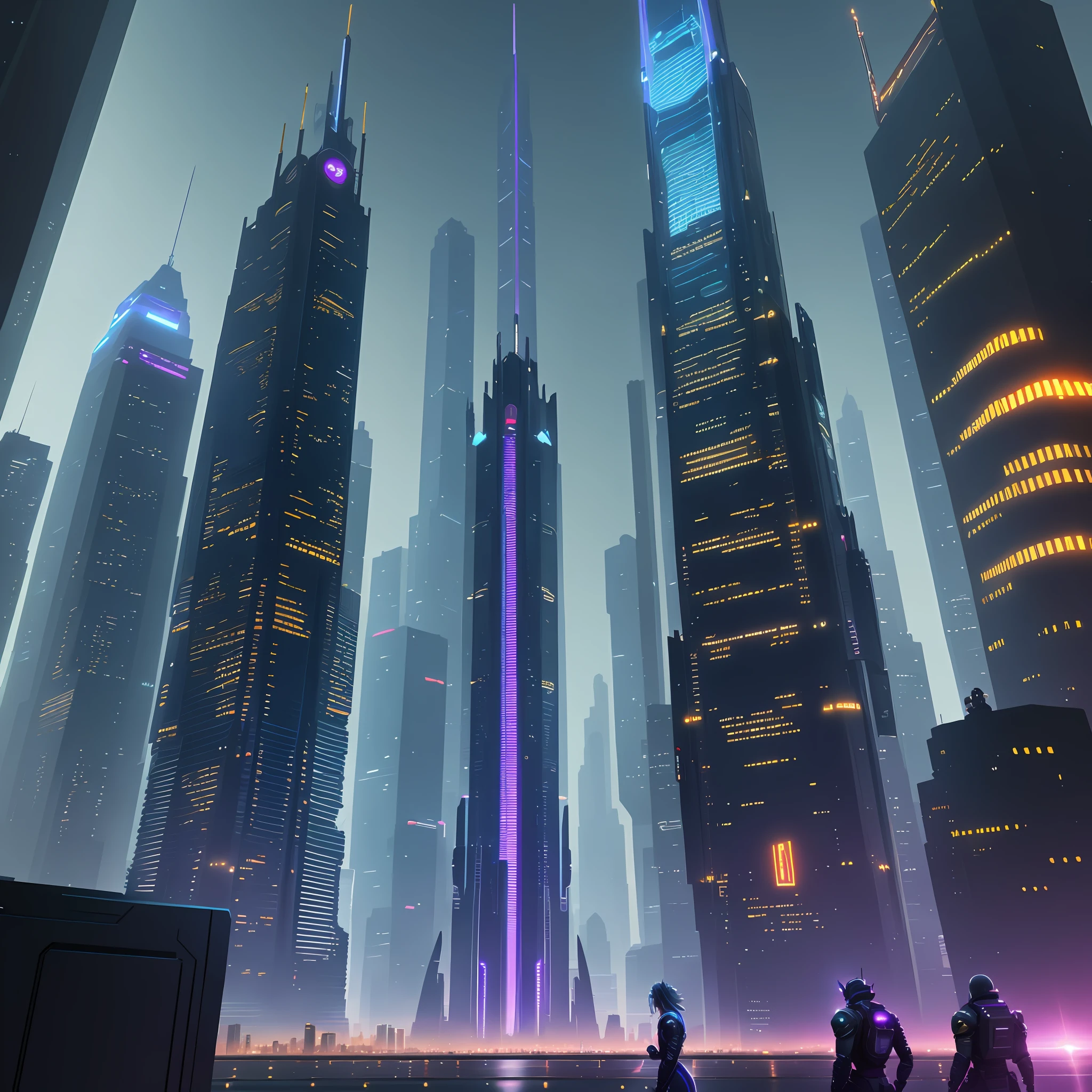 Skyscrapers Hyperbuilding Night View Cyberpunk Sci-Fi Fantasy World Utopia Near Future