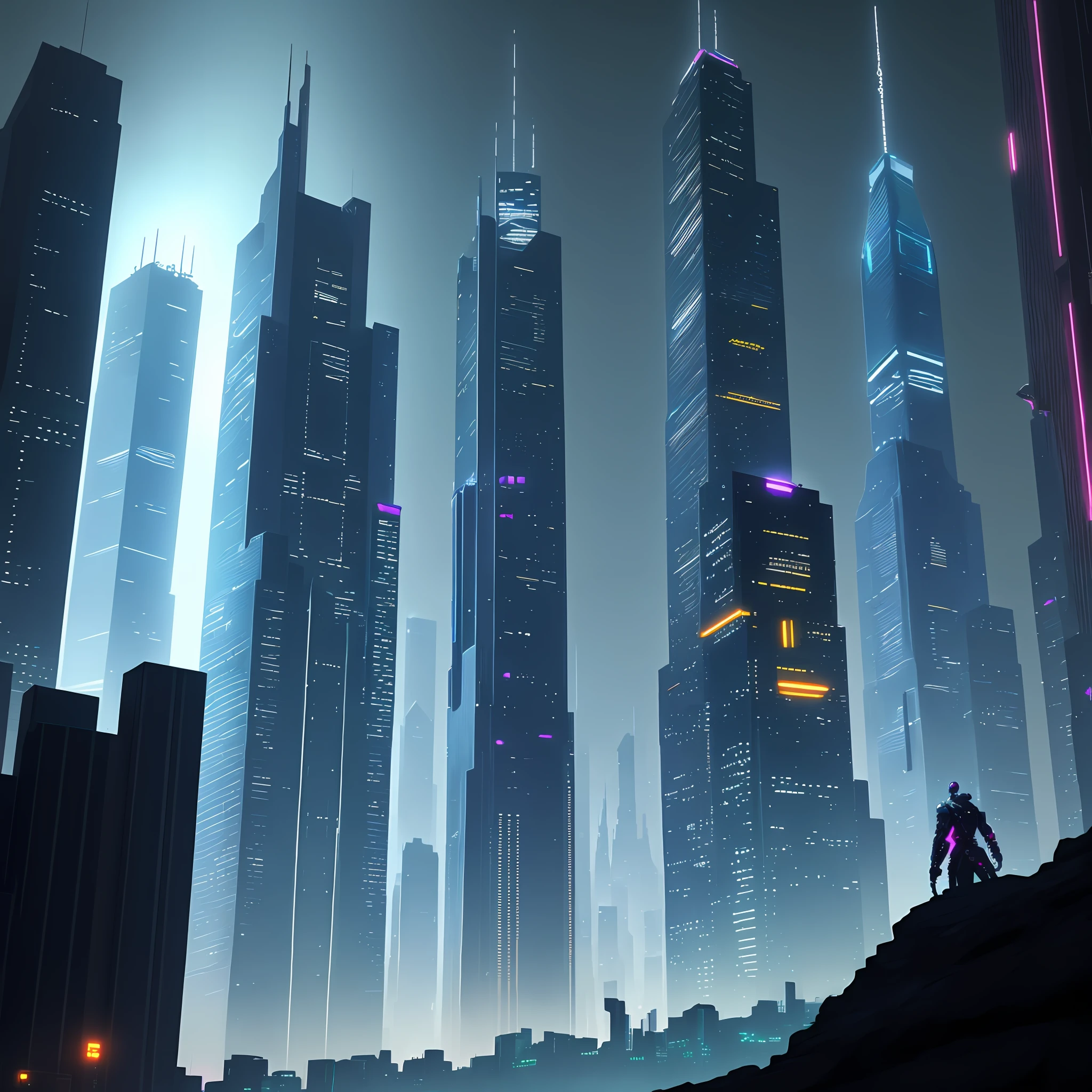 Skyscrapers Hyperbuilding Night View Cyberpunk Sci-Fi Fantasy World Utopia Near Future