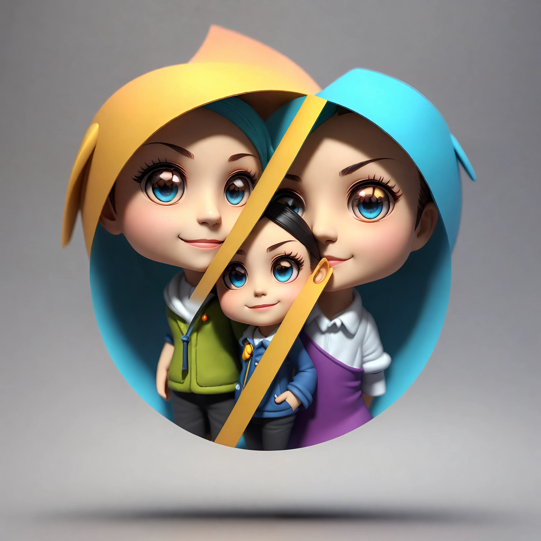 ((best quality)), ((masterpiece)), (detailed) , collaboration, two people, man and woman couple, ((3D model, Zbrush, complex 3D rendering super detailed)),full body,chibi, oversaturated, ultra realistic,cute, small,digital painting, digital art, art station, concept art, (colour contrast: 1.1), finest masterpiece, 8K, HDR, optical depth of field, wide light. High Contrast, Chromatic Aberration, Sharp Focus, friendly, smiling, community, crystal