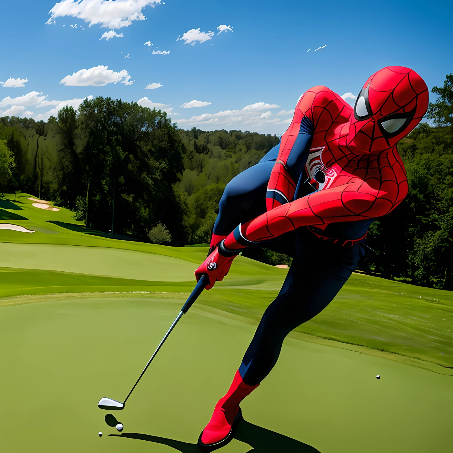 Spider-Man plays golf