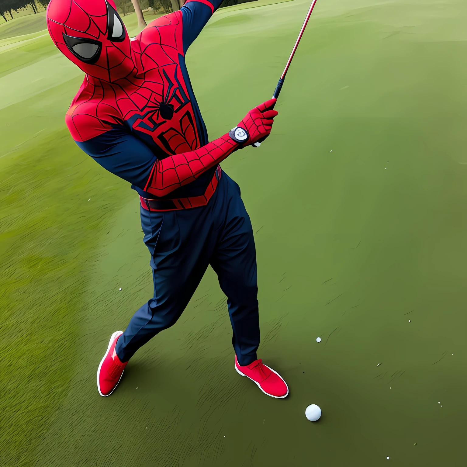 Spider-Man plays golf