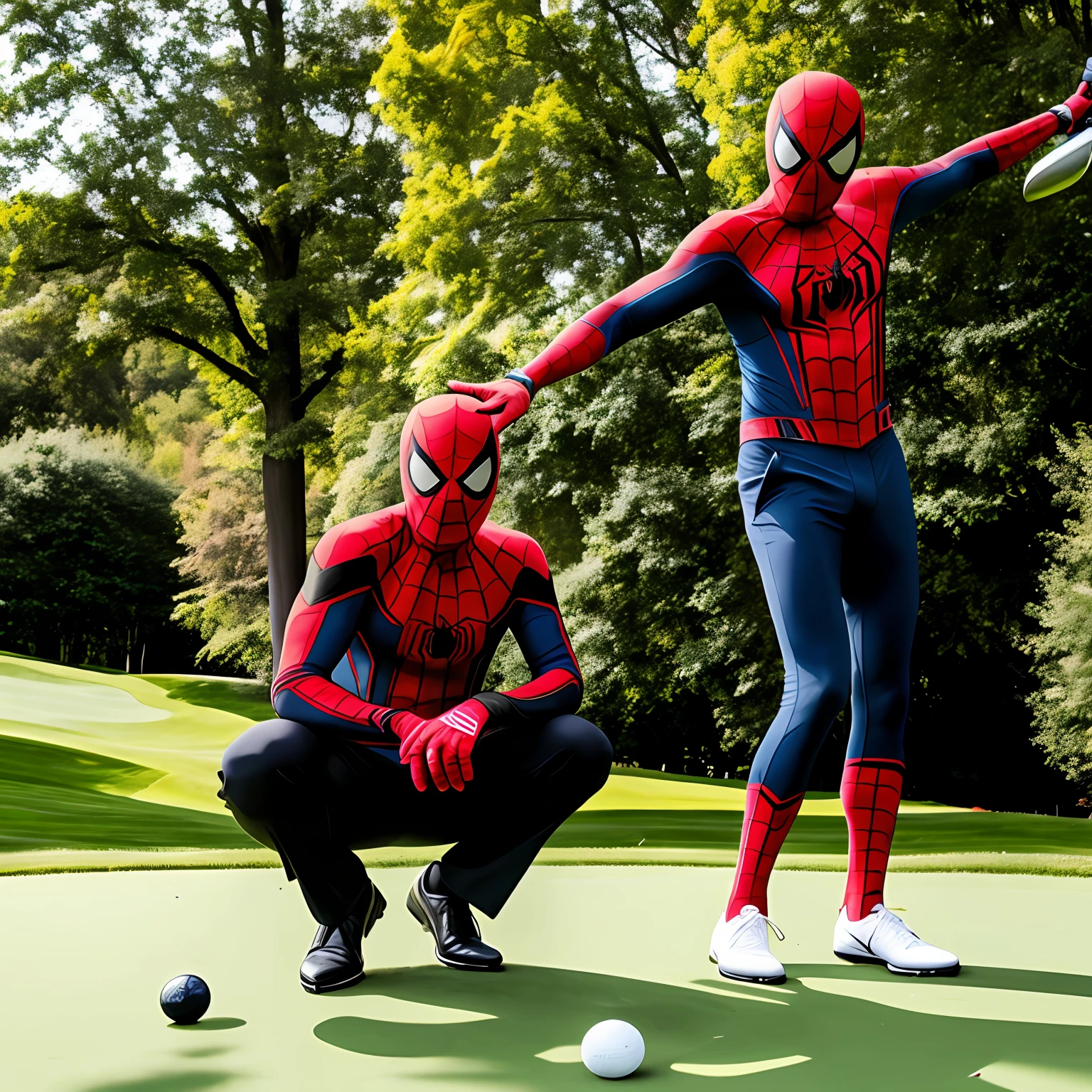 Spider-Man plays golf