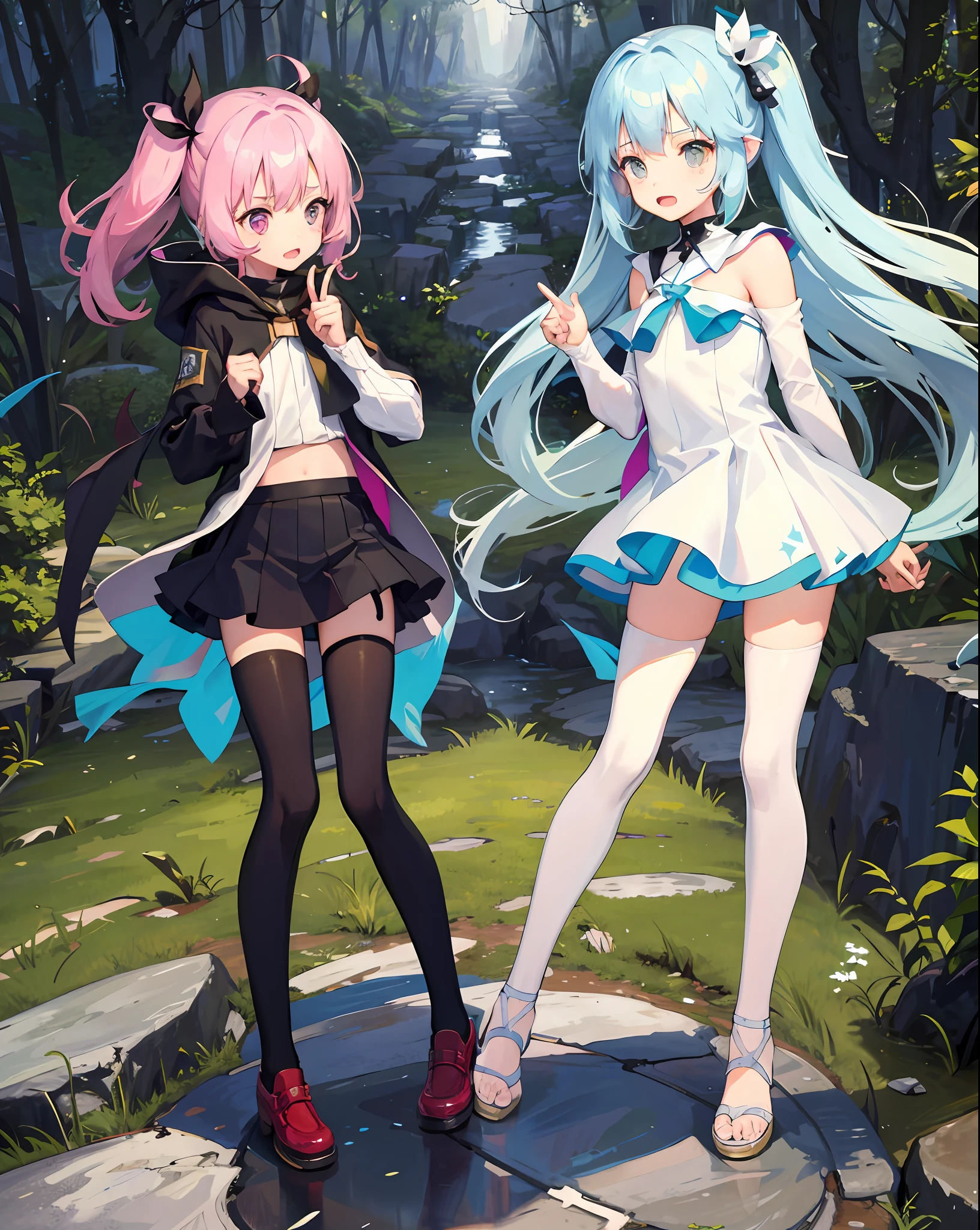 Two little girls, cute, forest, lost, stripped, fighting