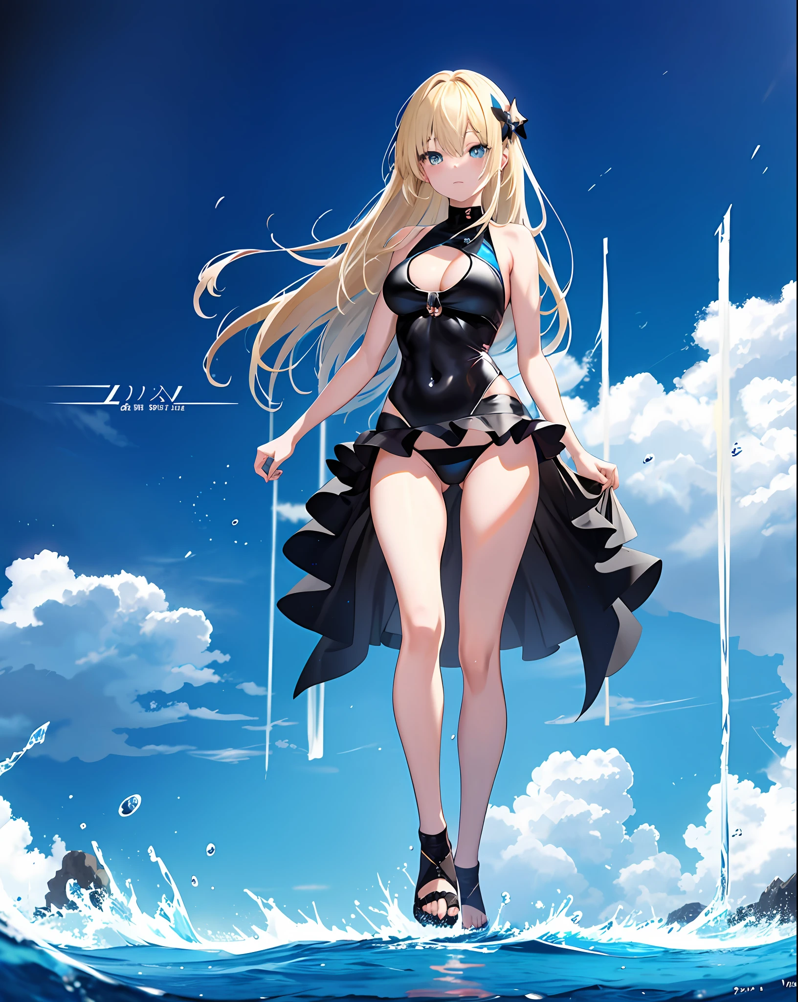 anime girl in a black and blue ?????? posing for a picture, seductive anime girl, pixiv 3dcg, at pixiv, ???? pose, is wearing a swimsuit, swimsuit, commission for high res, anime woman fullbody art, by Shitao, top rated on pixiv, full body!!, digital art on pixiv, beautiful alluring anime woman