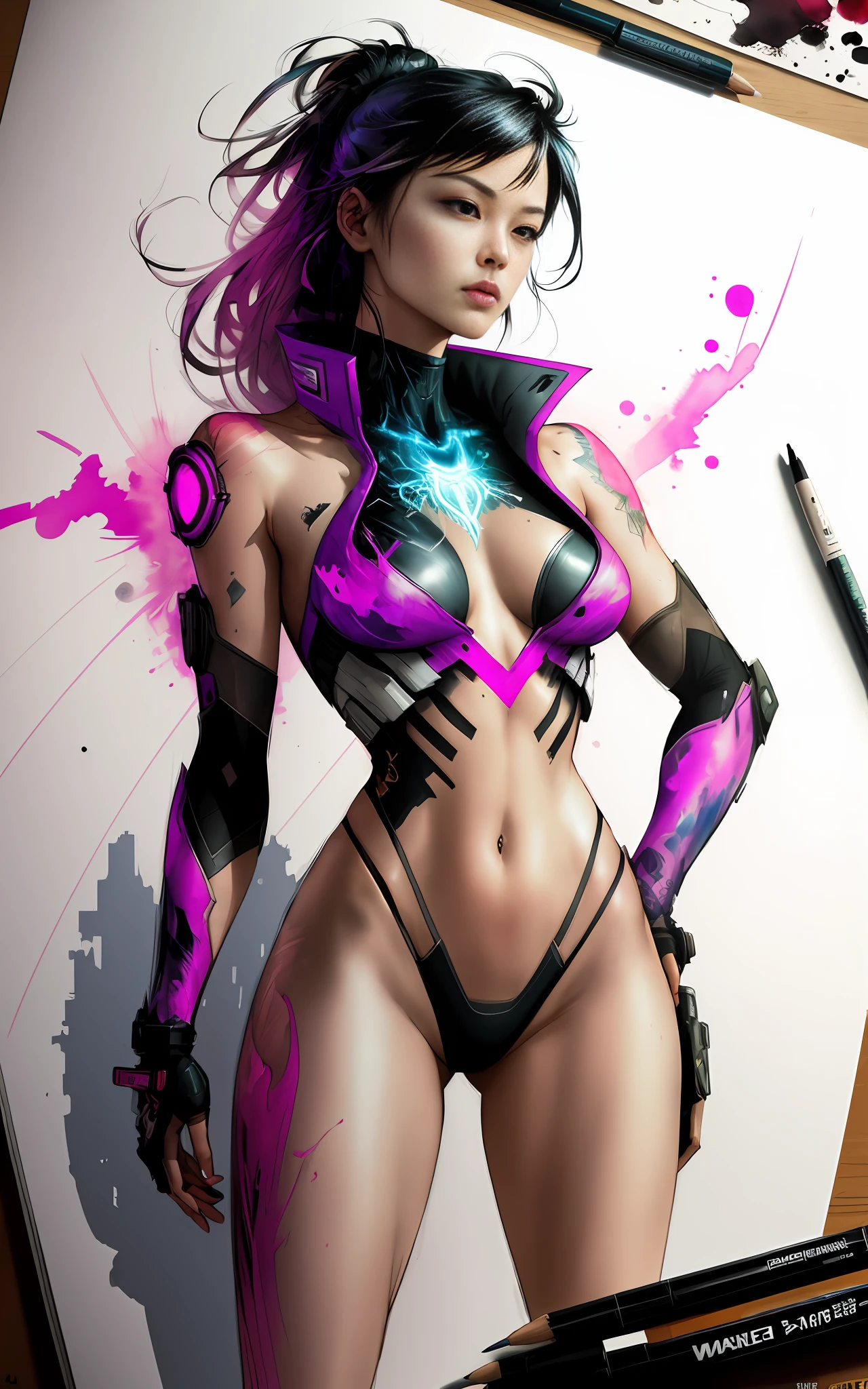 a masterpiece, drawing (((pink ranger:0.5)))), (((pink ranger:0.5)))), dc comic style wearing alternative top, shy and seductive, full body, Kim Jung gi, freedom, soul, digital illustration, comic style, cyberpunk, perfect anatomy, centered, almost perfection, dynamic, highly detailed, watercolor painting, art station, conceptual art, smooth, sharp focus, illustration, art by Carne Griffiths and Wadim Kashin, Unique, award-winning masterpiece