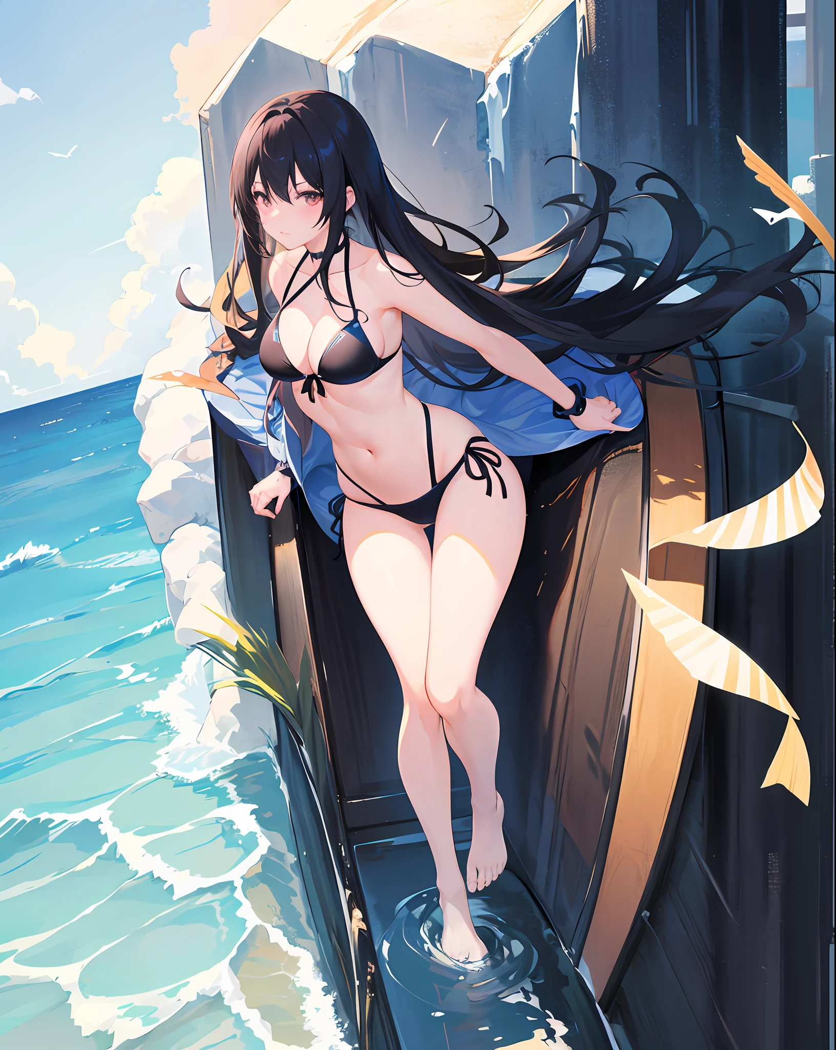 anime girl in a black and blue bikini posing for a picture, seductive anime girl, pixiv 3dcg, at pixiv, sexy pose, is wearing a swimsuit, swimsuit, commission for high res, anime woman fullbody art, by Shitao, top rated on pixiv, full body!!, digital art on pixiv, beautiful alluring anime woman