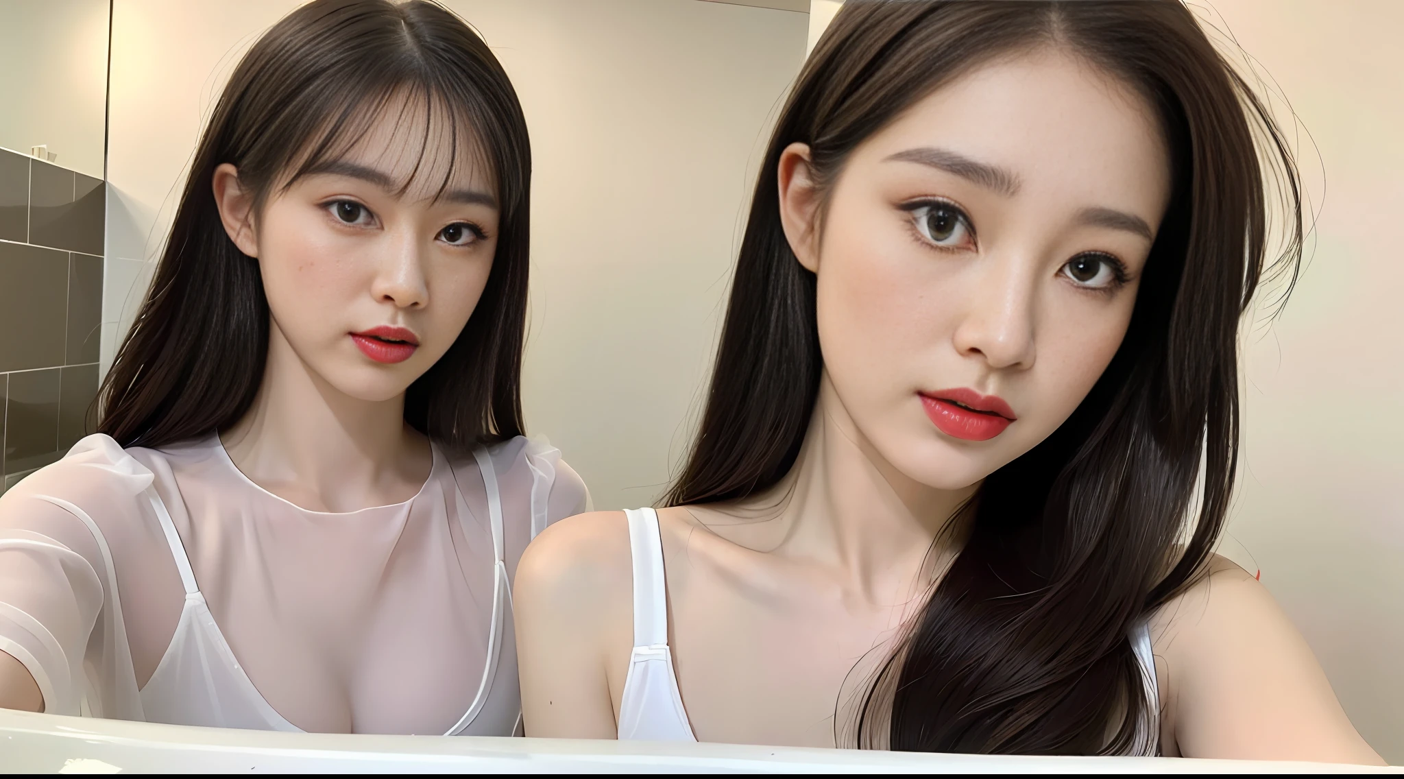 ((Best quality, 8k, Masterpiece :1.3)), 1girl,pretty woman:1.3, Huge breasts:1.2, (bathtub, transparent clothes:1.1), Super delicate face, Double eyelids, whitening delicate skin,