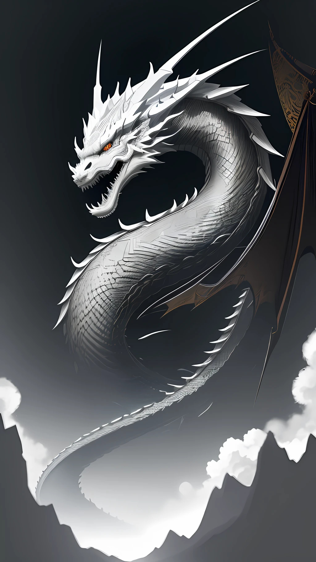 "A3 paper pencil masterpiece of a Japanese dragon in 16k resolution with a high level of detail, emblazoned on a digital display with HUD elements."