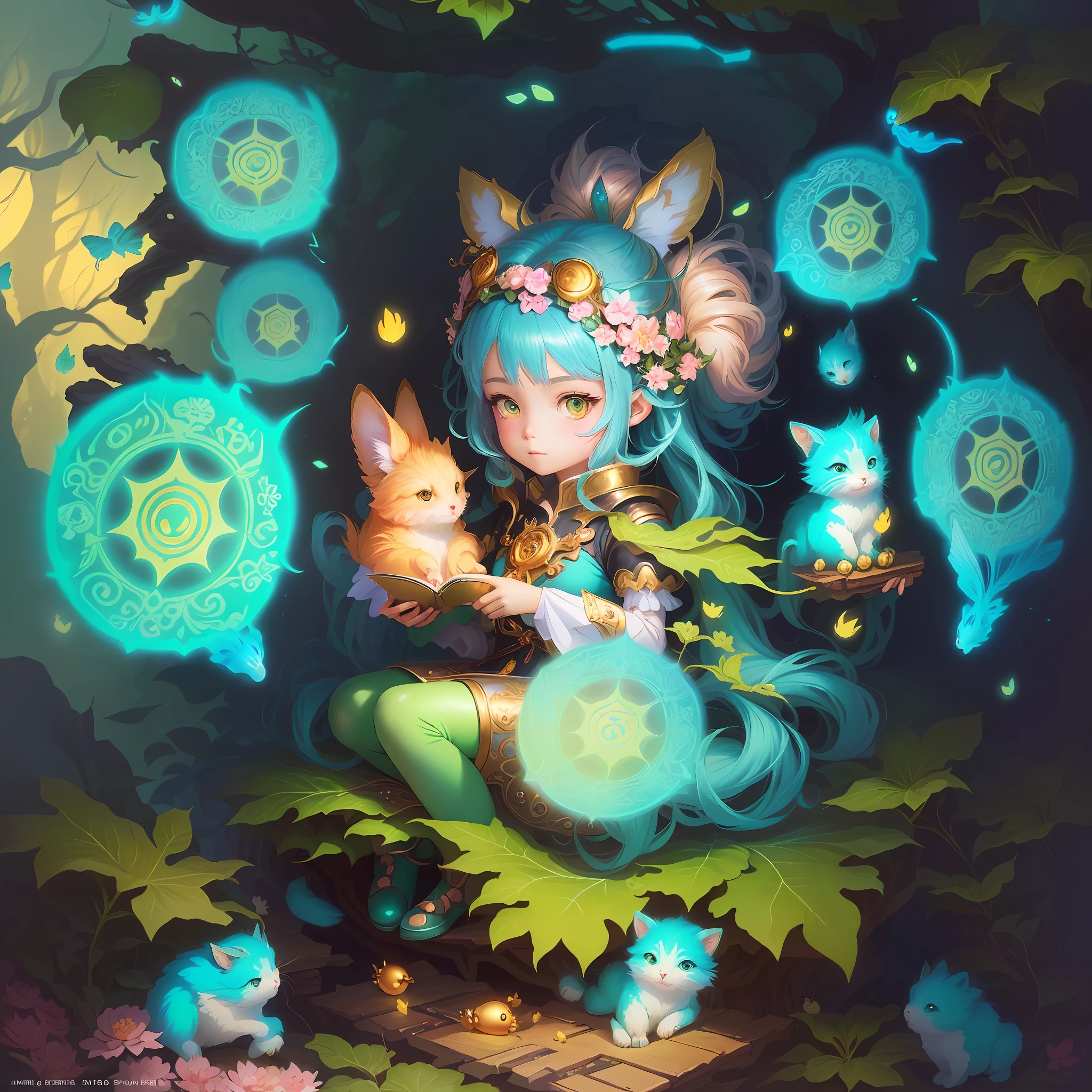 anime - style illustration of a girl in a fairy costume surrounded by little animals, cute detailed digital art, fantasy art style, cute digital art, anime fantasy illustration, detailed fanart, fantasy style art, high detailed official artwork, astri lohne, full art illustration, beeple and jeremiah ketner, adorable digital painting, full art, cute detailed artwork