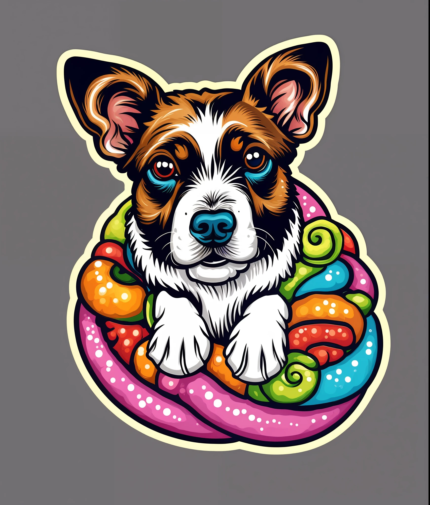 Jack Russell breed dog, colorful, vintage style, (T-shirt design), realistic volumetric light of masterpiece, real colors
