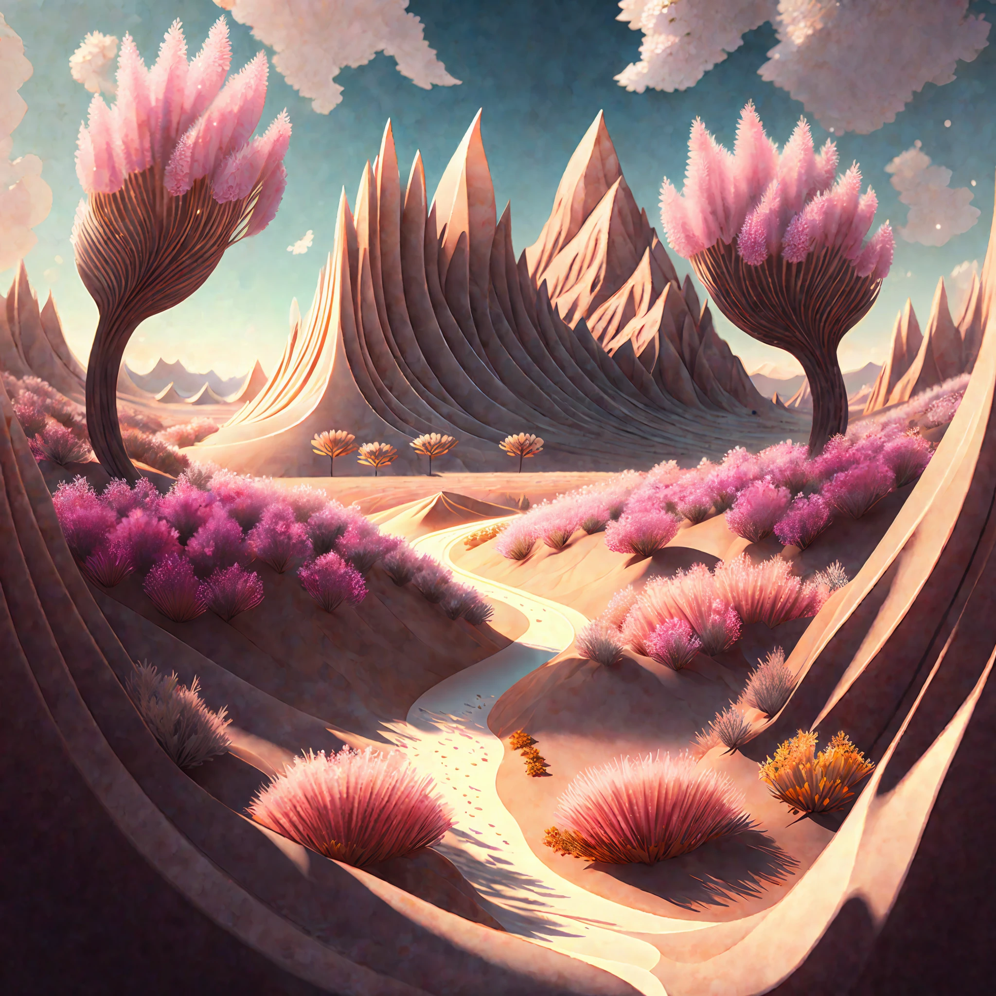 masterpiece, best quality, high quality, extremely detailed CG unit 8k wallpaper, flowery landscape, a dry place like an empty desert, dear, sexy, Mono Lake, hackberry, 3D digital paintings, award-winning photography, Bokeh, depth of field, HDR, bloom, chromatic aberration, photorealistic, extremely detailed, trend in artstation, trend in CGsociety, intricate, high detail, dramatic, art in the middle of the journey, dream realm
