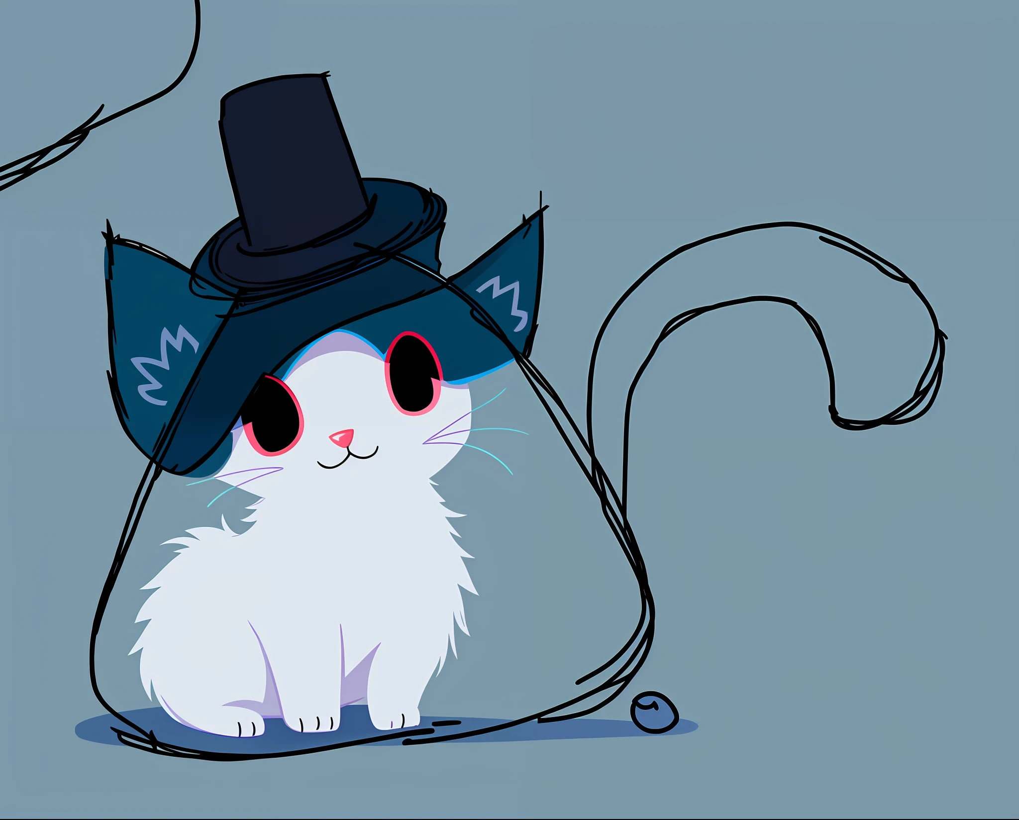 drawing of a cat with a hat and a tail, cat wearing a top hat, smol fluffy cat wearing smol hat, cat with a hat, archwizzard in a hat, he is wearing a top hat, character with a hat, thick lineart, with a weird hat, he is wearing a hat, a dragon with a hat, thick black lineart