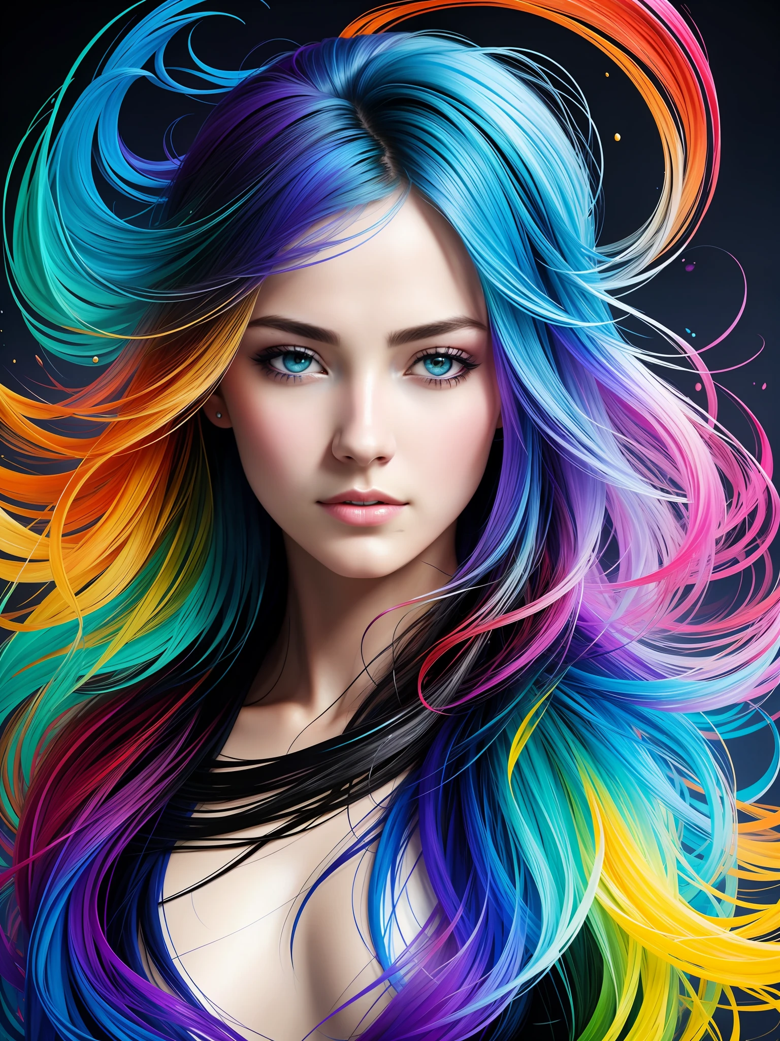 Colorful beautiful girl: a giru 28-years old, messy hair, oil painting, nice perfect face with soft skinice perfect face, blue yellow colors, light purple and violet additions, light red additions, intricate detail, splash screen, 8k resolution, masterpiece, cute face,artstation digital painting smooth veryBlack ink flow: 8k resolution photorealistic masterpiece: intricately detailed fluid gouache painting: by Jean Baptiste Mongue: calligraphy: acrylic: watercolor art, professional photography, natural lighting, volumetric lighting maximalist photoillustration: by marton bobzert:, complex, elegant, expansive, fantastical, wavy hair, vibrant, Best quality details, realistic, High definition, High quality texture, epic lighting, Cinematic film still, 8k, soft lighting, anime style, masterful playing card border, random Colorful art, oil painting, blue yellow colors, light purple and violet additions, light red additions, intricate detail, splash screen, 8k resolution, masterpiece, artstation digital painting smooth veryBlack ink flow: 8k resolution photorealistic masterpiece: intricately detailed fluid gouache painting: by Jean Baptiste Mongue: calligraphy: acrylic: watercolor art, professional photography, natural lighting, volumetric lighting maximalist photoillustration: by marton bobzert:, complex, elegant, expansive, fantastical, vibrant
