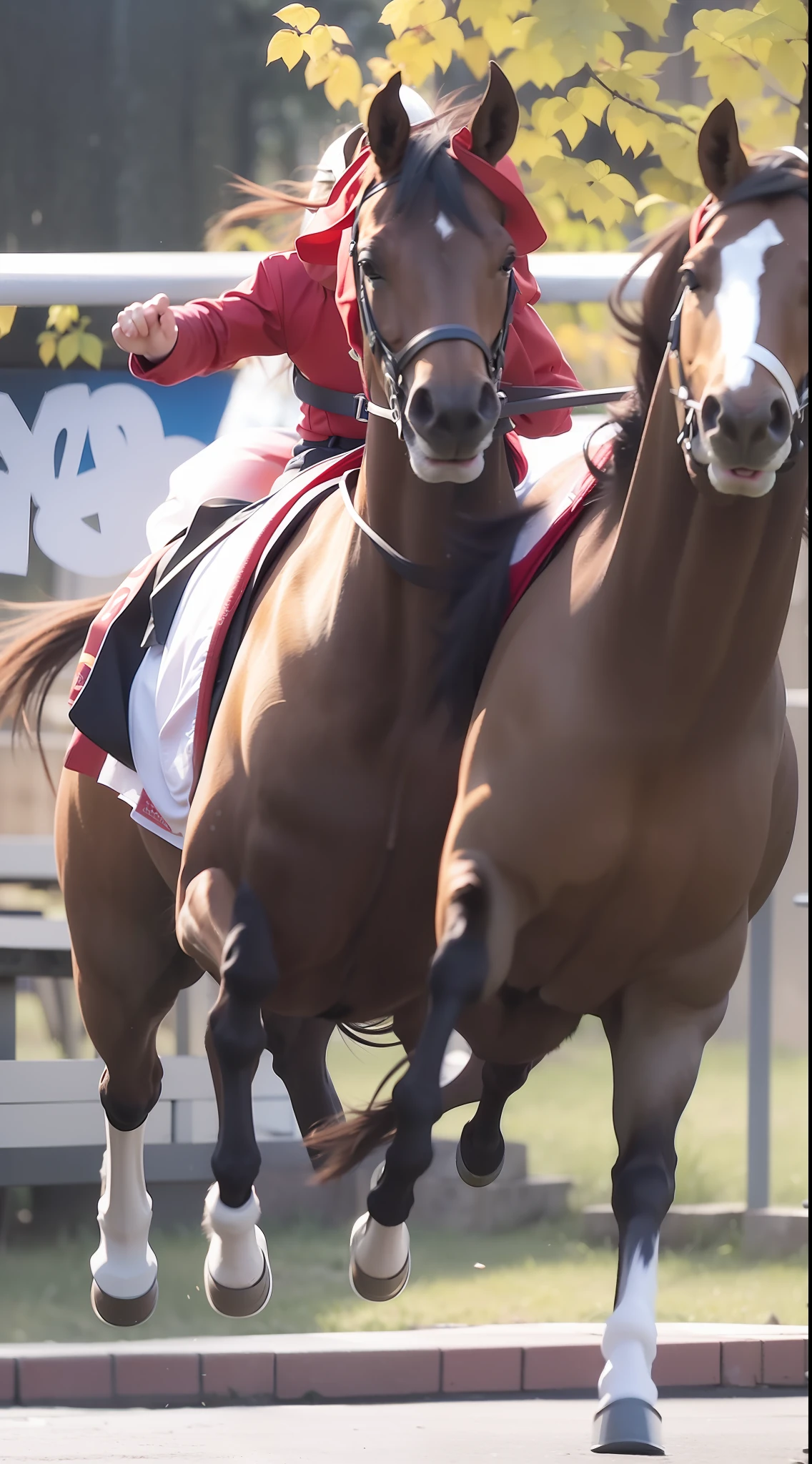 Little red horses running and jumping without stopping