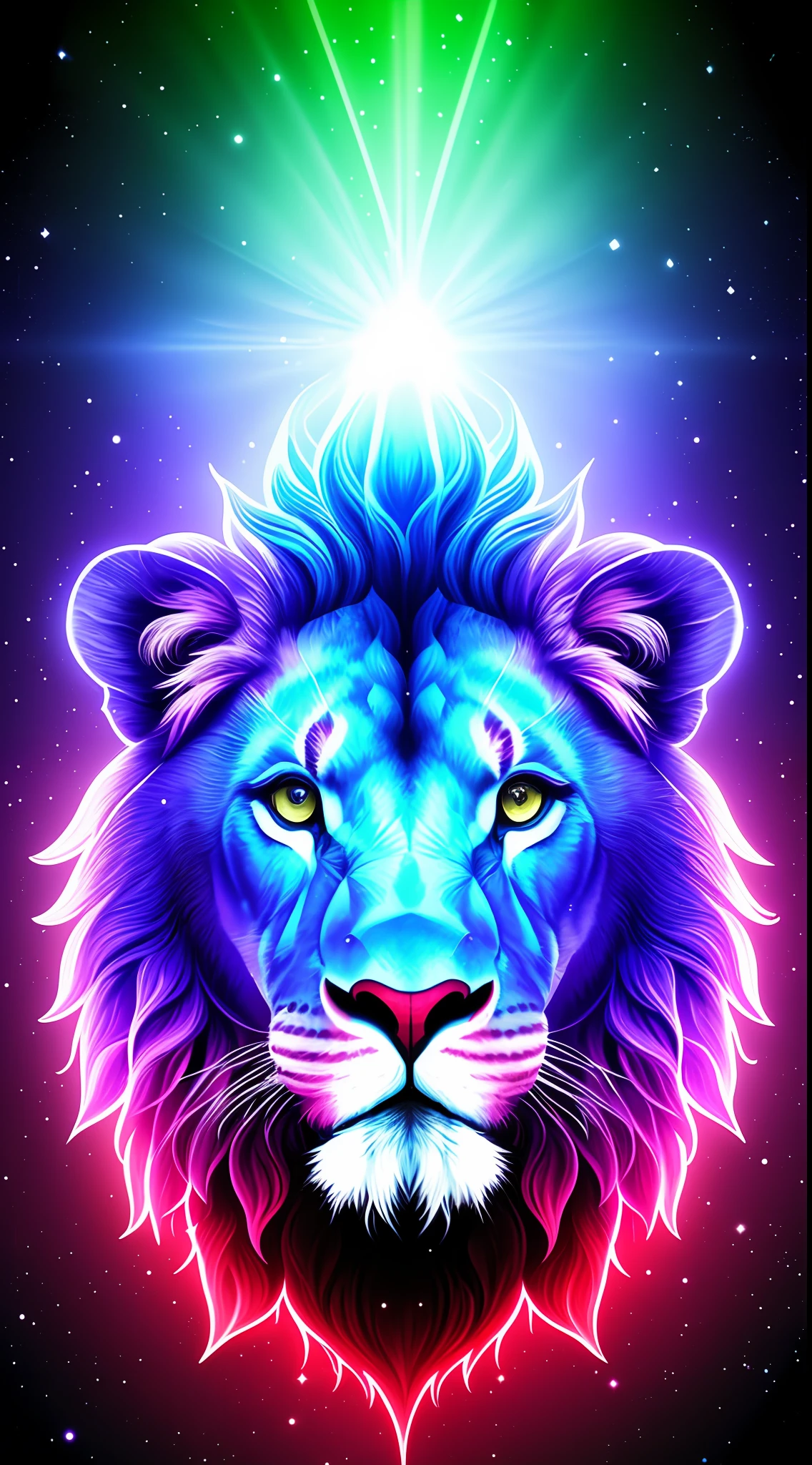 absurd, ultra detailed, Create an image using a prism effect, with light refraction and creating a colorful and kaleidoscopic appearance. Create an image with fisheye lens effect, capturing a wide field of view with a distinct, curved perspective. BREAK , Capture of an imposing lion style Greek sculpture, with a beautiful nebula in the colors baby blue and purple, conveying a sense of tranquility and natural beauty. BREAK , Illustrate a monochromatic world, convey depth, emotion and a stunning visual impact.