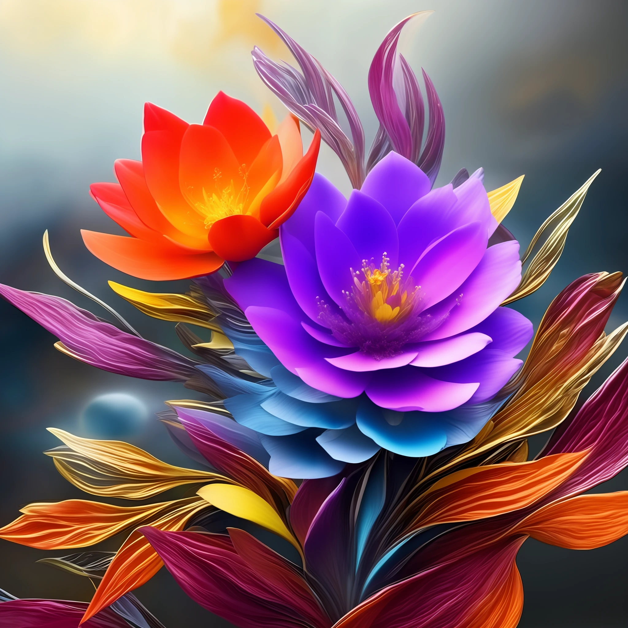 a stylized flower with multiple elements, Elemental Flowers