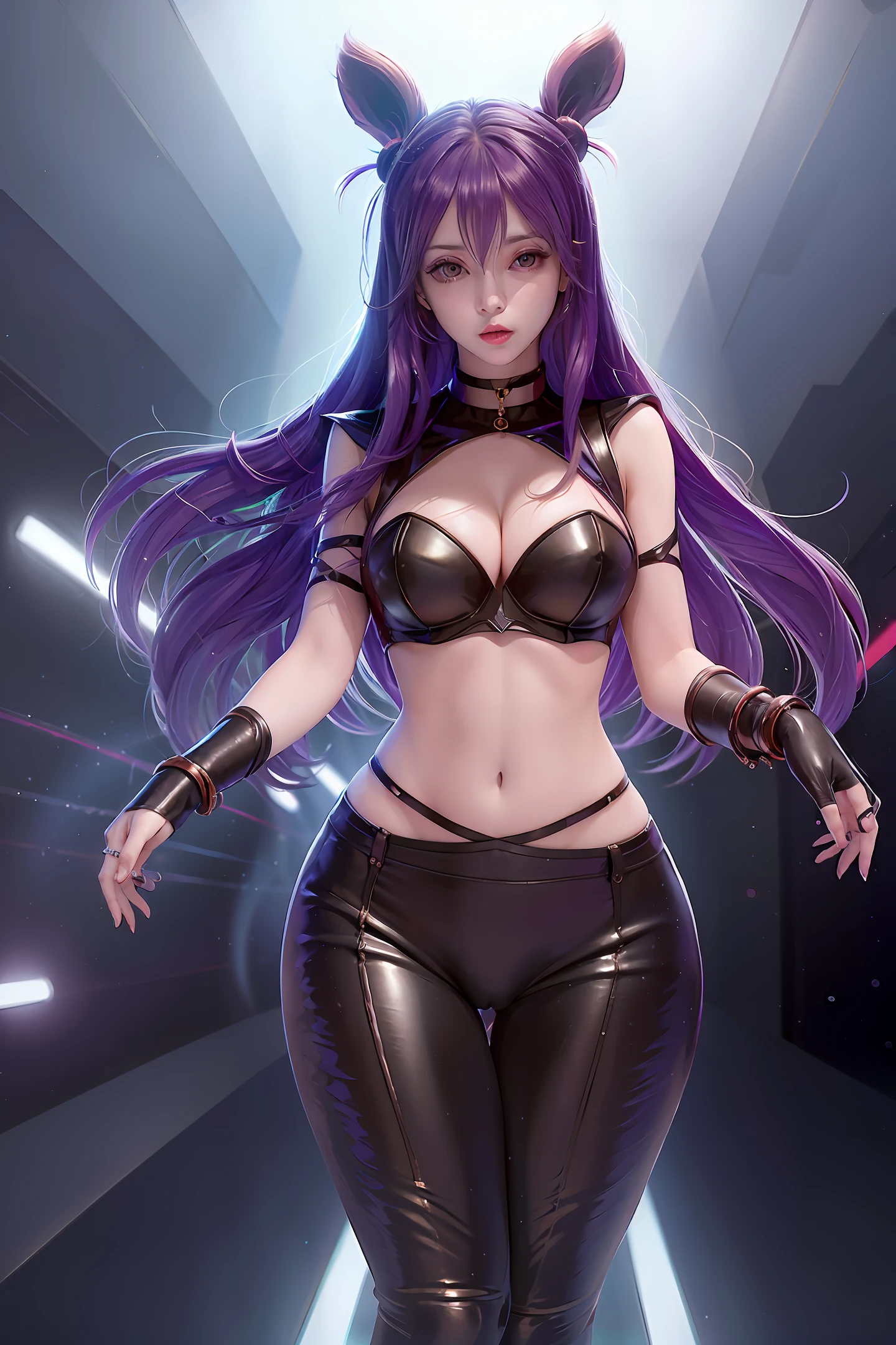 (Best Quality, Masterpiece:1.3), In a Nightclub, 1 Girl, (Pale Skin, Korean Mixed-Race, Hallyu Idol:1.2), Pale Skin, Bunny Ears, (Black: 1.2) Bodylock, Side Chest, (Slim, Slim + Thin Thighs, Cleavage: 1.2), Large bust, Thigh Gap, Perfect Buttocks, Black Silk