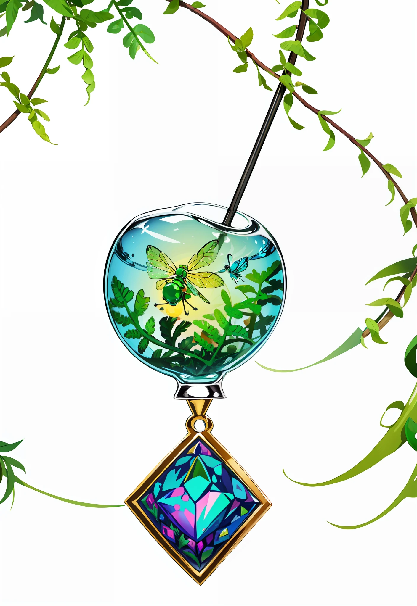 fill in circle with colorful crystal dragonfly and jade fern