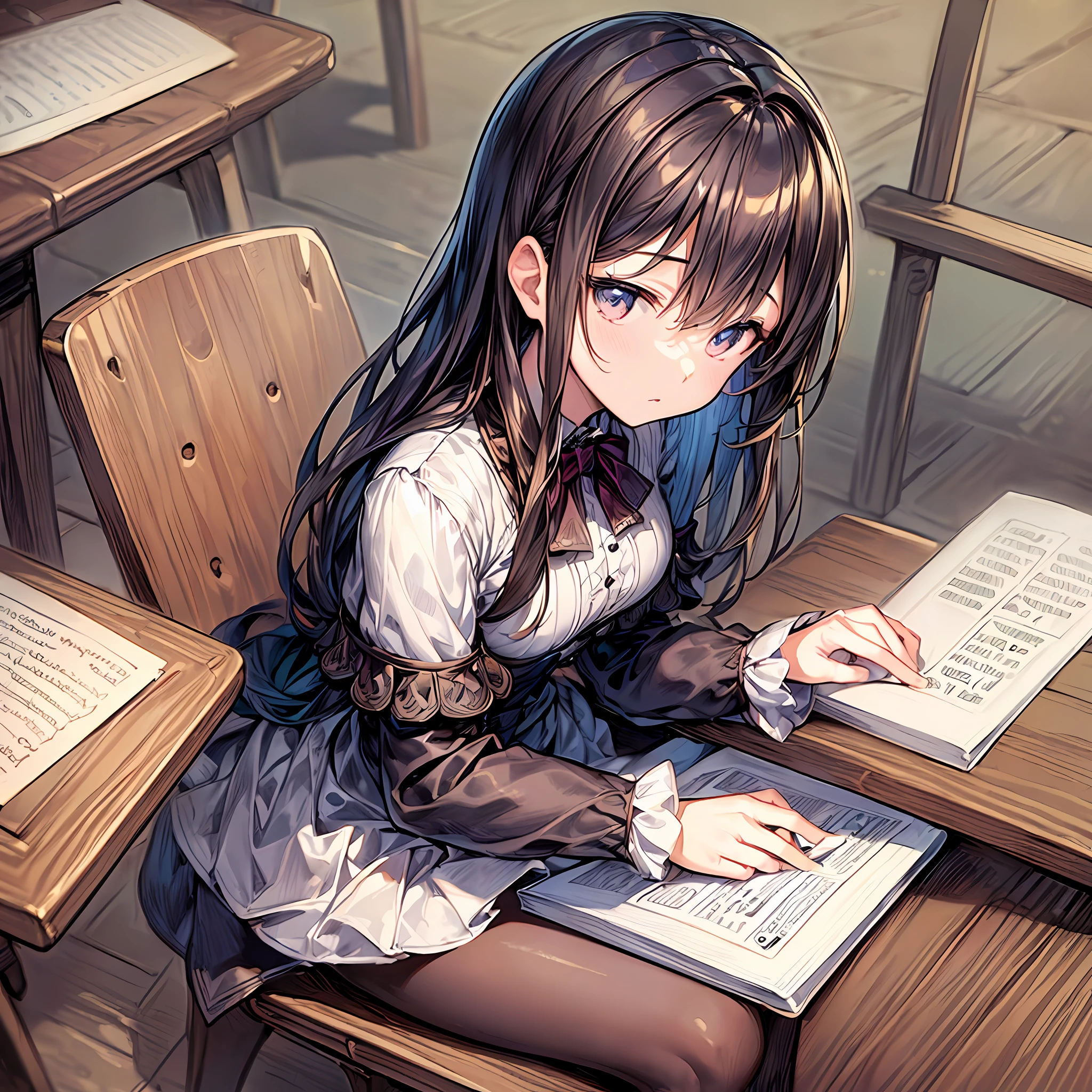 (((masterpiece, illustration, strong outlines, best quality))), 1girl, solo, solo focus, cafe, sitting, book