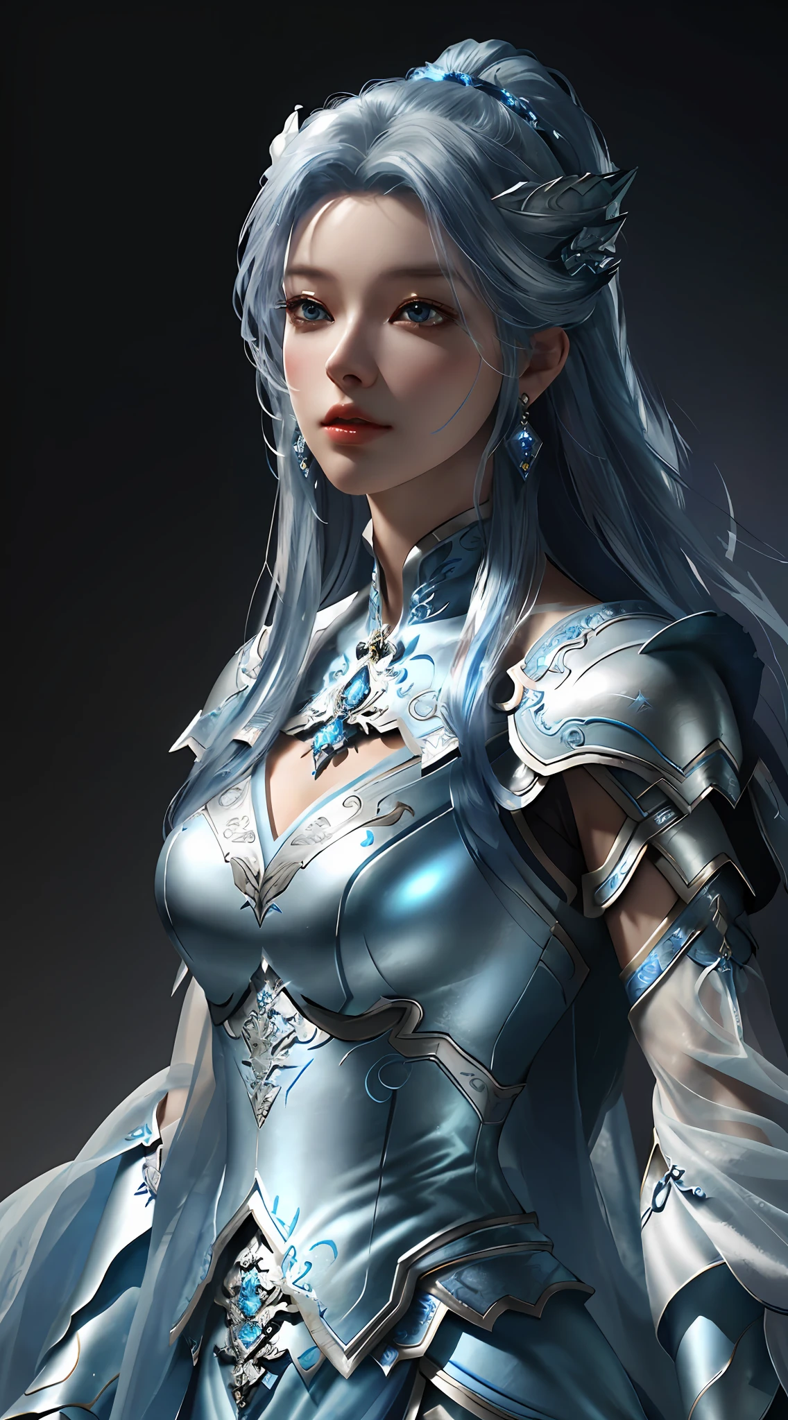 a close up of a woman in a silver and blue dress, chengwei pan on artstation, by Yang J, detailed fantasy art, stunning character art, fanart best artstation, epic exquisite character art, beautiful armor, extremely detailed artgerm, detailed digital anime art, artgerm on artstation pixiv, armor girl