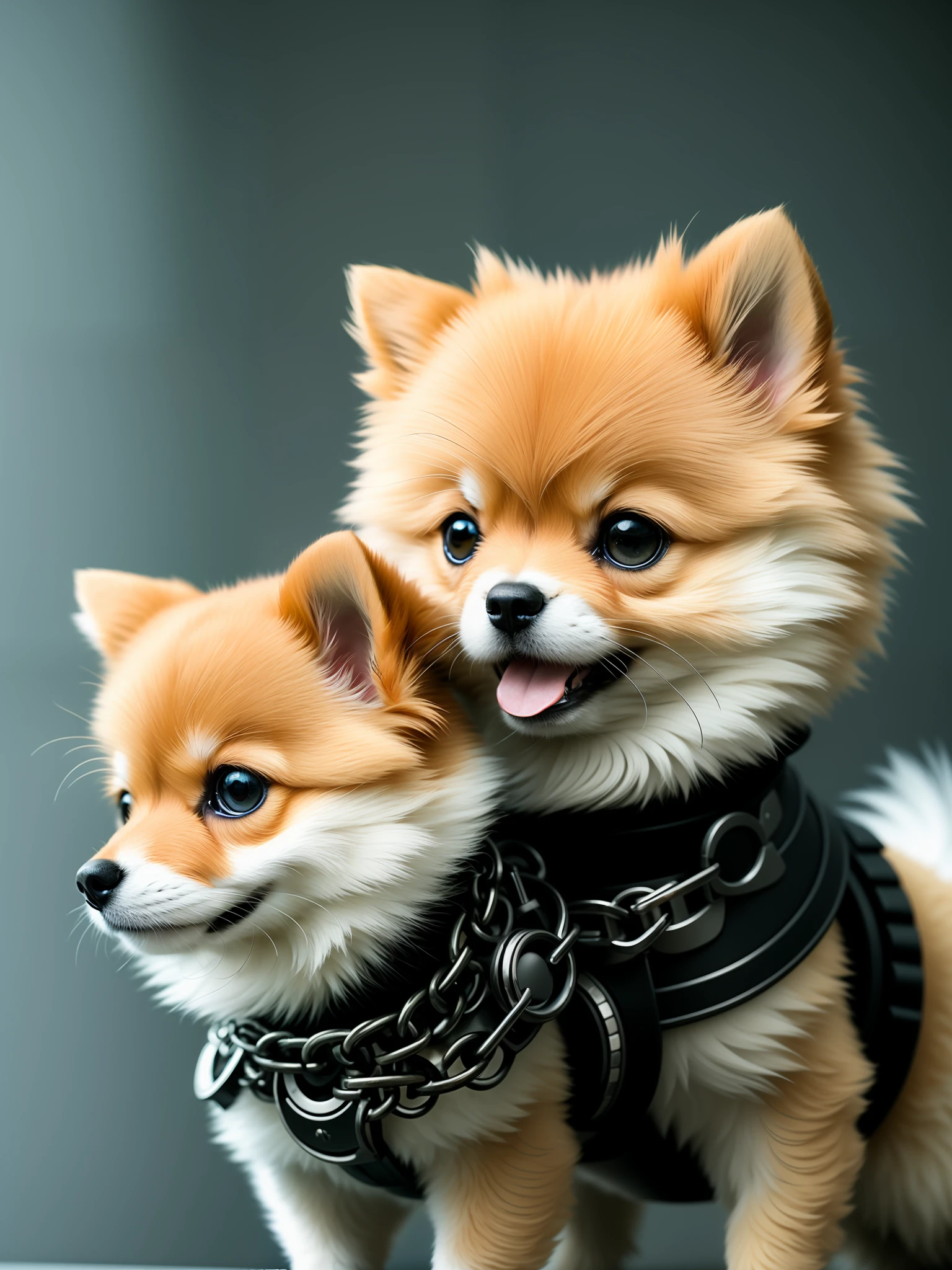 Masterpiece, 4K, Metal Image, Cute 1 Pomeranian Puppy, (Cyborg:1.1), ([Tail | Chain]:1.3), (Details Complex), HDR, (Hyperdetail, Details Complex:1.2), Focus on Detail, Cinematic Shot, Vignette, Center, Only 1HEAD.