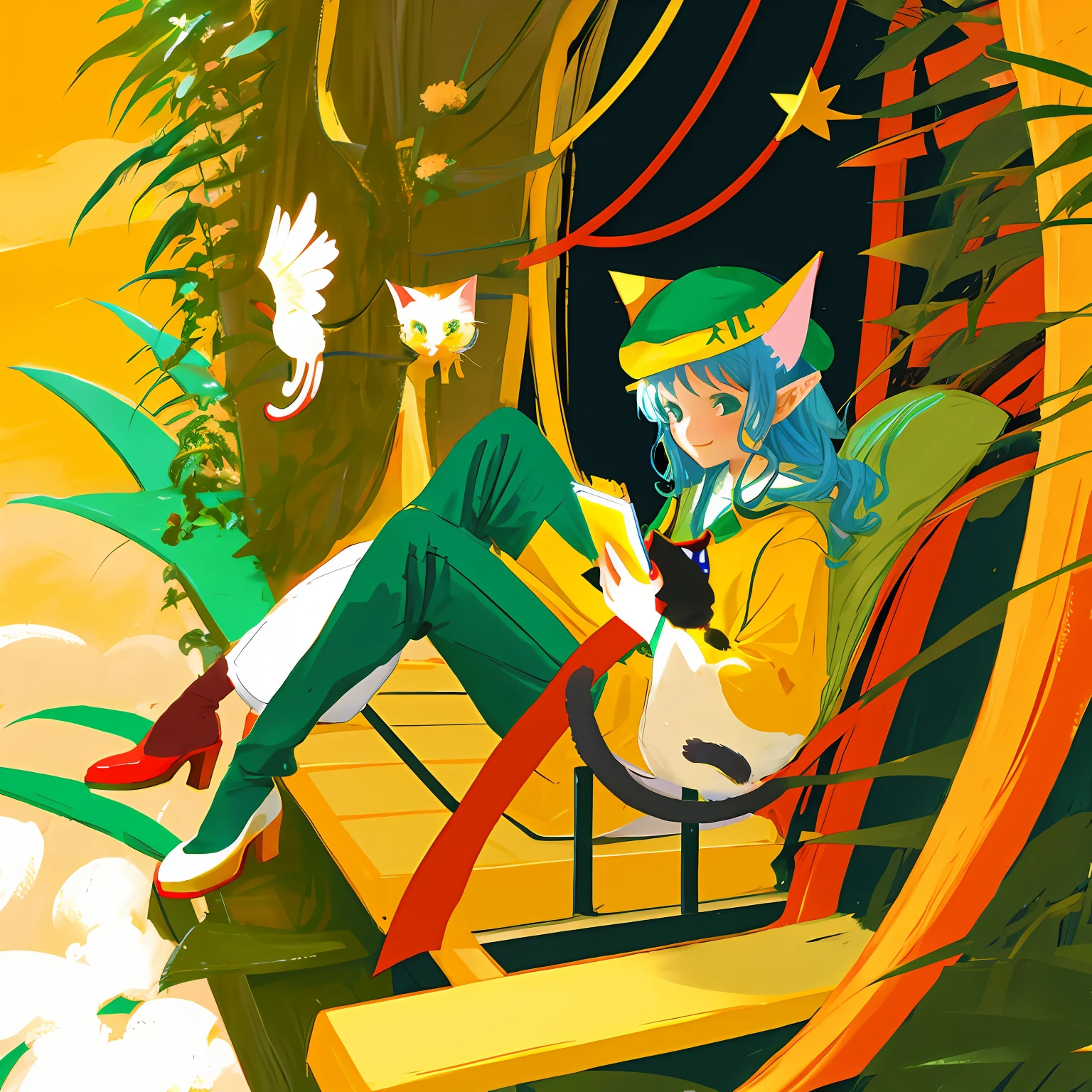 Cat elf, happy life, winged cat