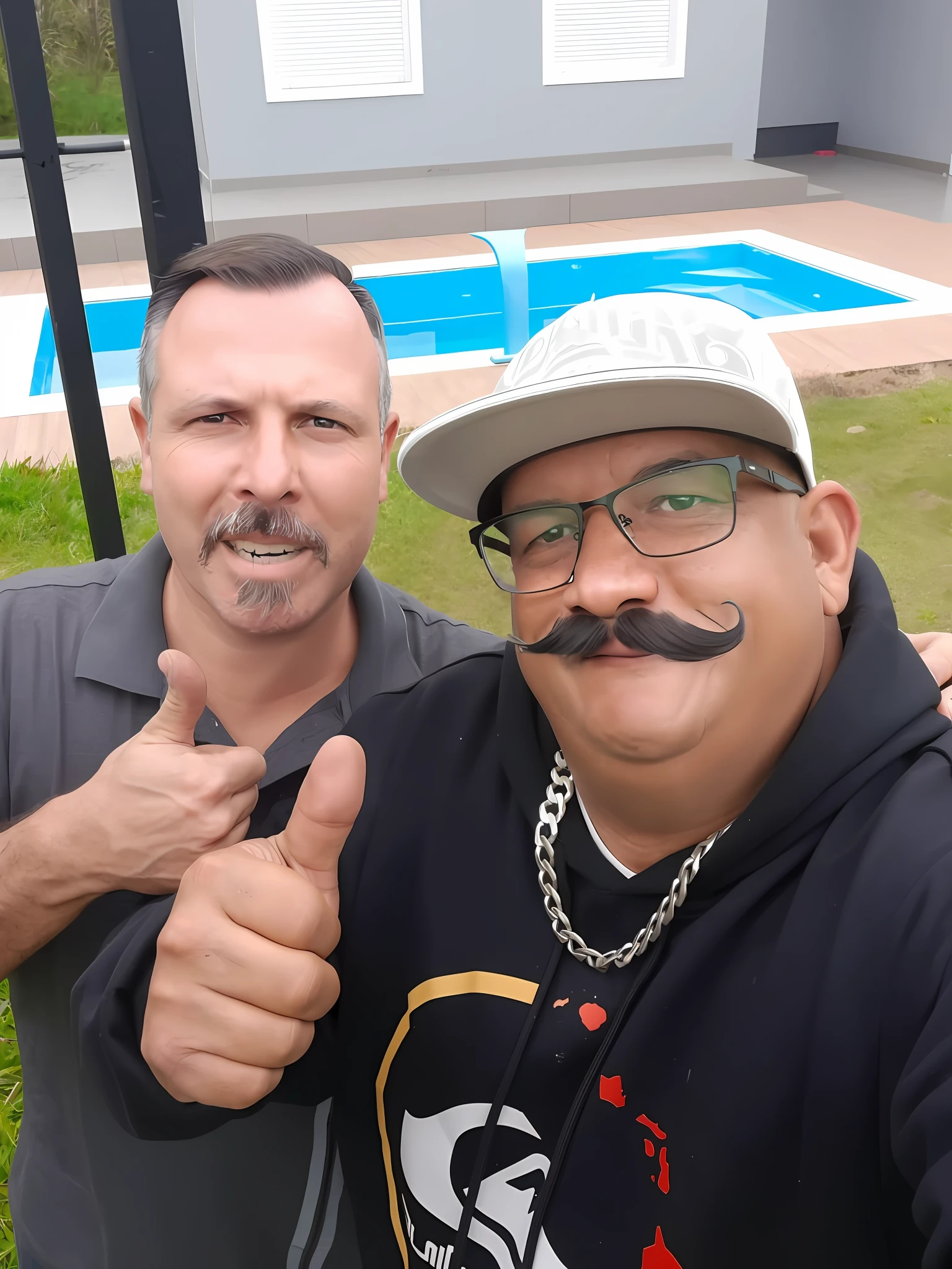 Complete hair, black mustache