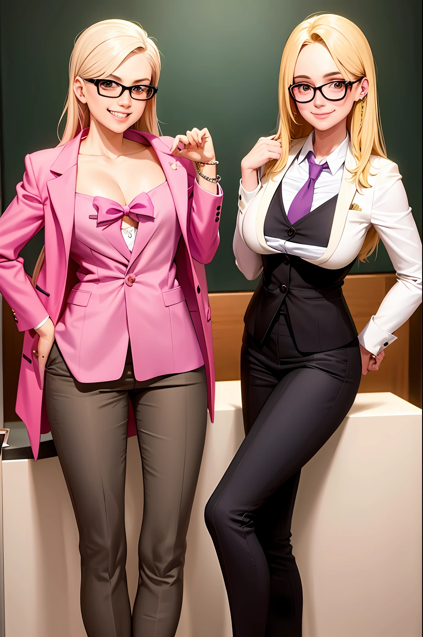 blonde woman with glasses and a pink tie smiling for the camera, a photo of Nándor Katona, instagram, antipodes, fernanda suarez, valentina remenar, 
(Naked, Naked, ) Realistic photo of excellent quality