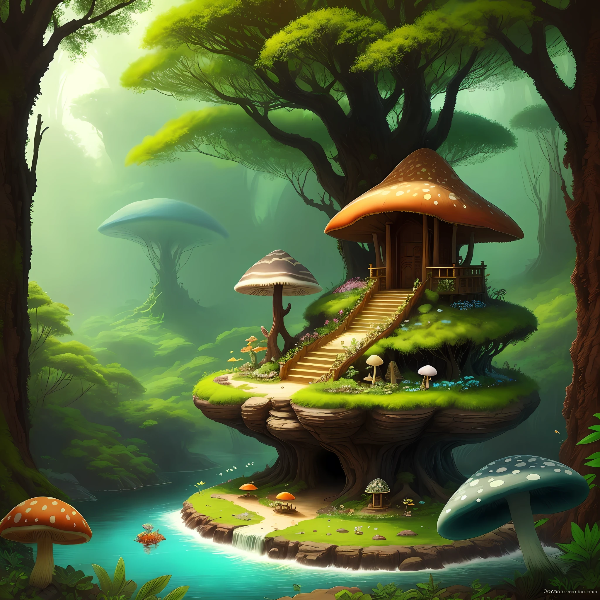 Forest, water, wonders, insects, ants, flowers, mushrooms, anthill, paradise, day, desert, monument, throne, kingdom