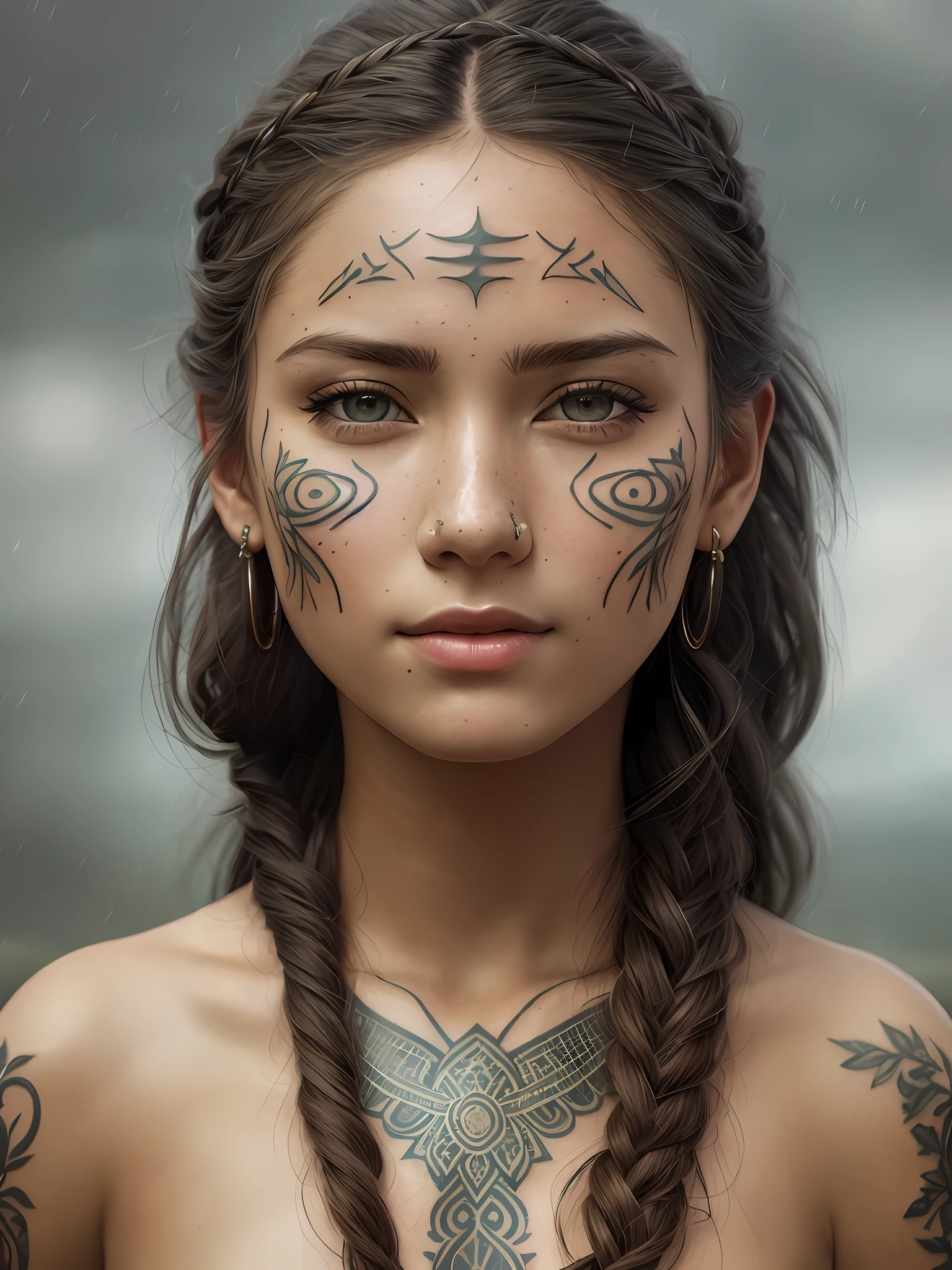 Ultra realistic), (Illustration), (Increased resolution), (8K), (Extremely detailed), (Best illustration), (Beautiful and detailed eyes), (Best quality), (Ultra detailed), (Masterpiece), ( wallpaper), (detailed face), solo, 1 girl, looking at the viewer, freckles details on the whole body tattooed on the face ms13