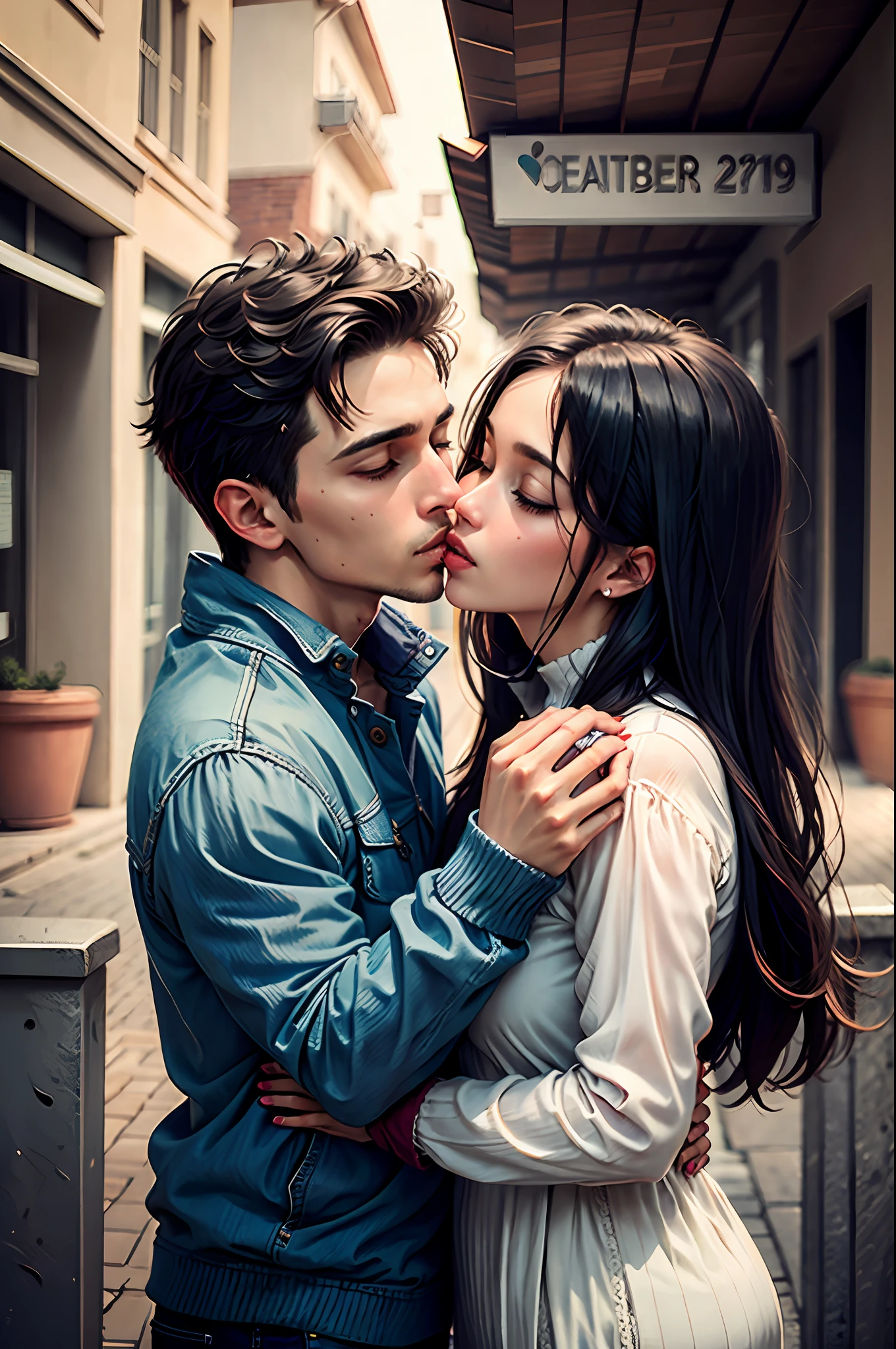 Romantic couple kissing