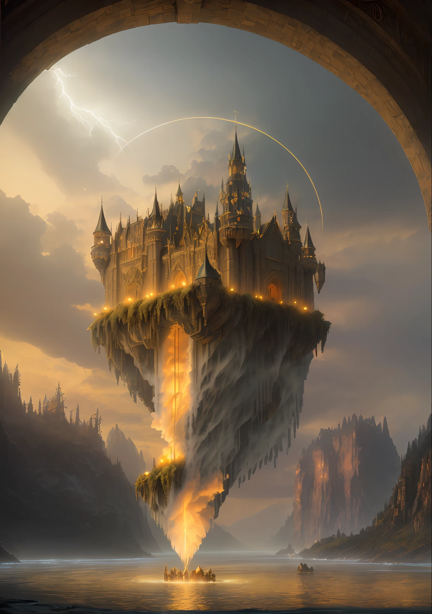 3D, HDR (plunging view) photorealist of a beautiful (a castle made from a human skull:1.3) set on a (cloudy floating base:1.3) , inlaid in gold and ruby, emerald and sapphire jewels, waterfall, floating in mid-air, near a lit candle, jewels, magic, ominous, gorgeous , masterpiece, (insanely detailed), best quality, extremely detailed, UHD 8k, octane render, ray tracing, award winning photography, Photorealistic, stunning environment, volumetric lightning, trending on artstation, trending on CGsociety, Intricate environment, High Detail, dramatic, subdued colors, darkness, dramatic lighting, art by greg rutkowski and by moebius and by antoine mucha, (medieval:1.3), (grit:1.3), (decay:1.3),(dirt:1.3), (darkness:1.3) (neglect:1.2)
