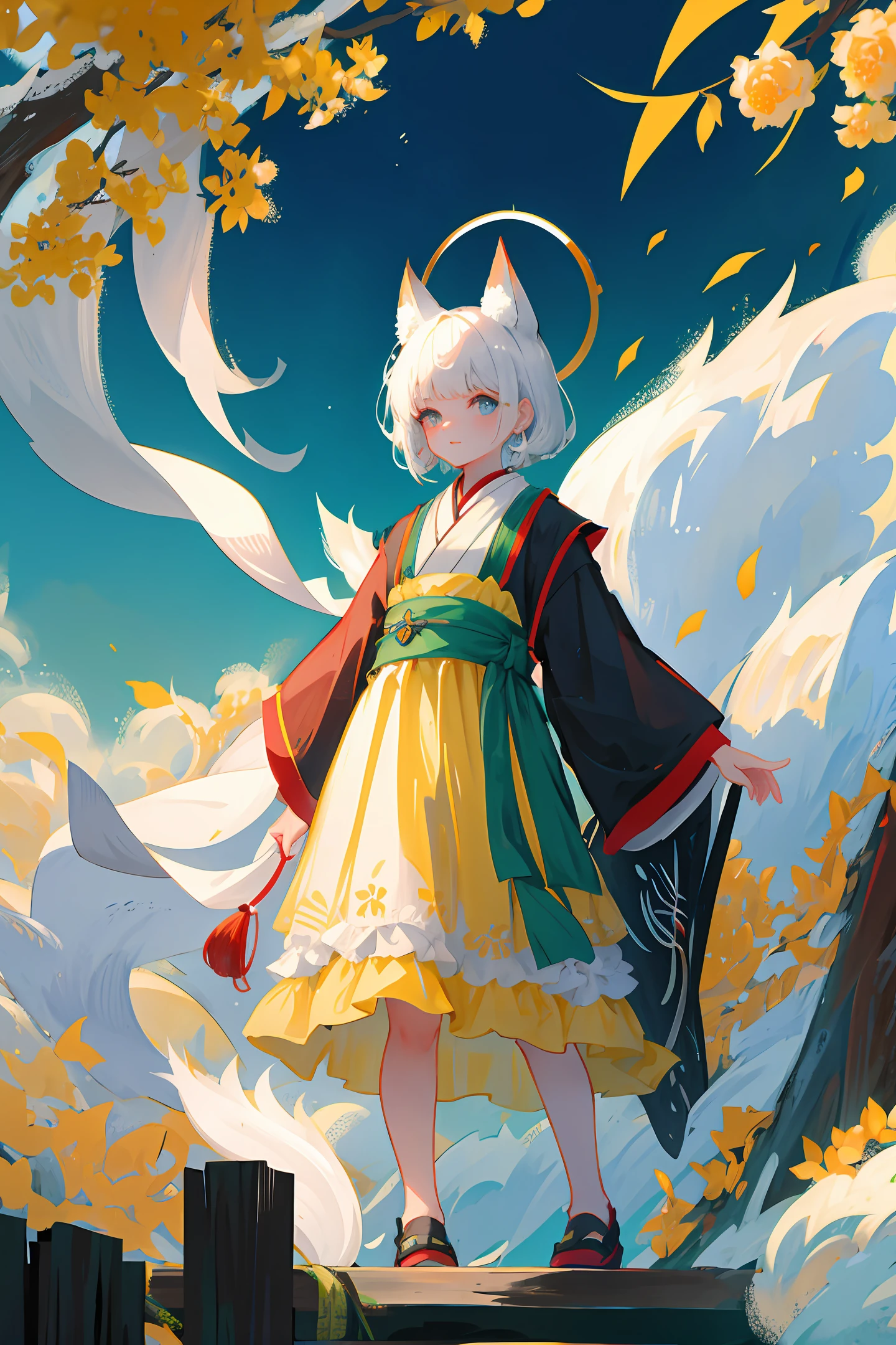 ((4k,masterpiece,best quality)), shuimobysim, traditional chinese ink painting, lotus,  hanfu, maxiskit, dress conservatively
1 boy, solo, white hair, fox ears, white,  fish, many fish near boy, look at viewer, tease,onee-shota,