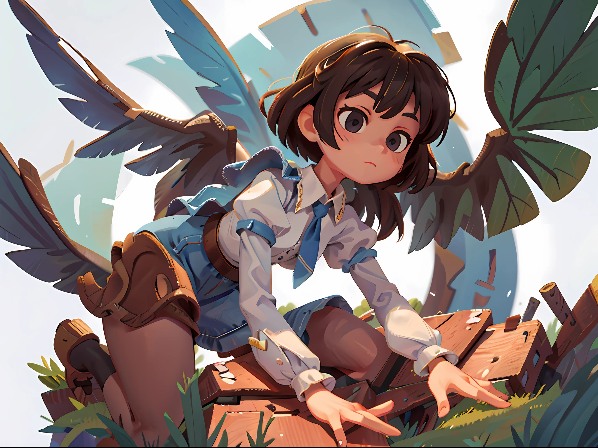 (Best Quality, Masterpiece: 1.1), Black Frilled Hem Dress, Cross Shoulder Pockets, High Knee Socks, Surreal, (Fantasy, Medieval, Ancient: 1.2), Denim Lens, Side View, 1girl, Professional, Trustworthy, Formal Wear, Cute Medium Small Tits, Bright Face, White Eyes, Short Hair, Flip Hair, Brown Hair, Ultra HD, 3D