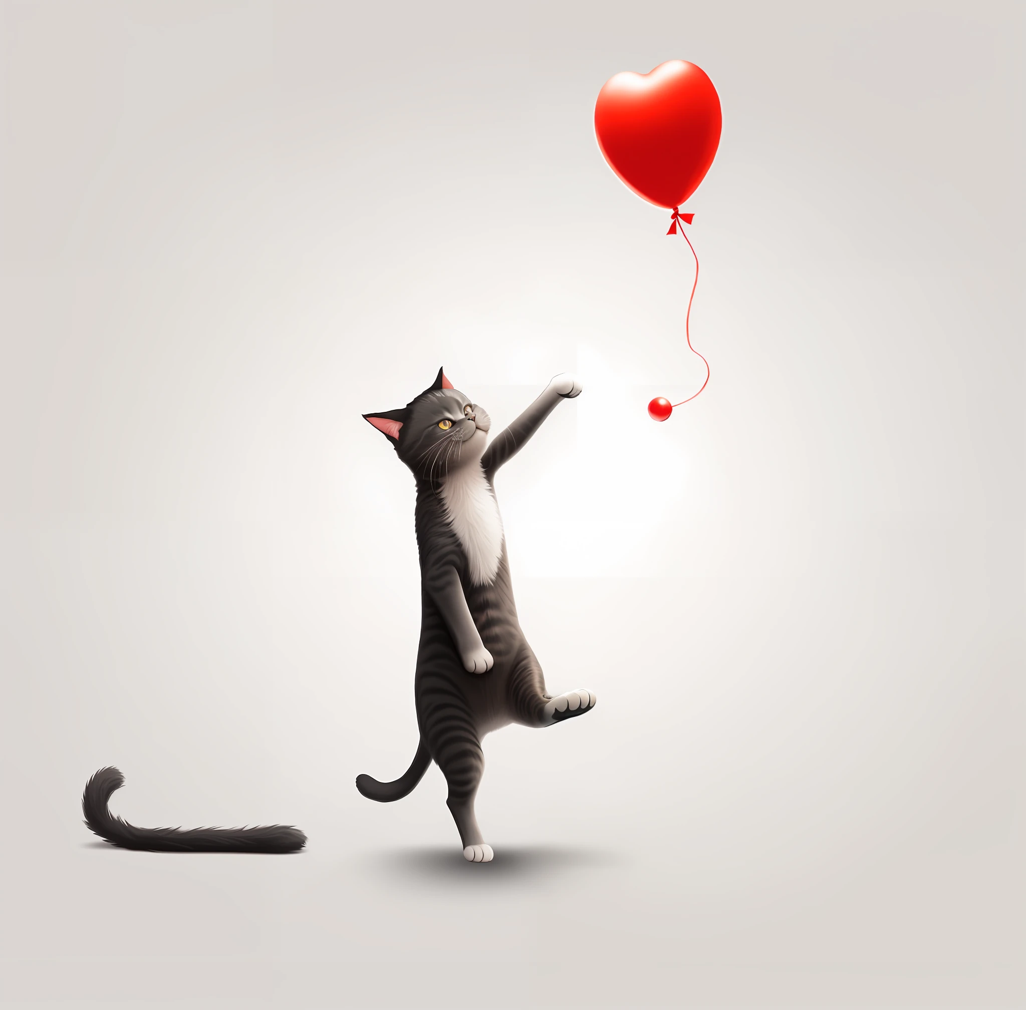 a black cat extending their paw toward a red balloon, high contrast paper art