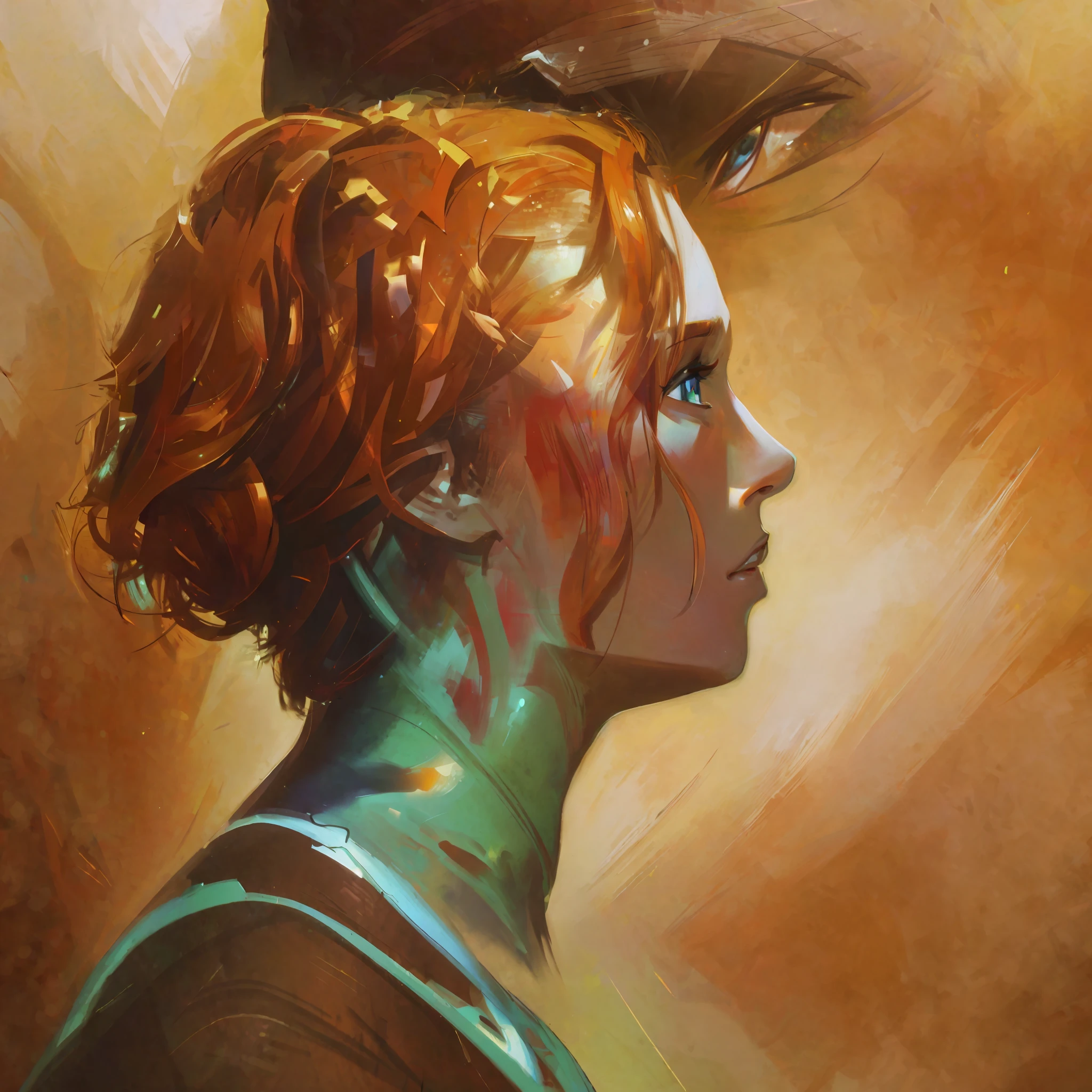 hyper detailed gouache style painting, realistic portrait of a woman, side view, perfil, hyper realistic textures, 8k, best quality, masterpiece, smooth shadows, correct anathomy, expressive painting