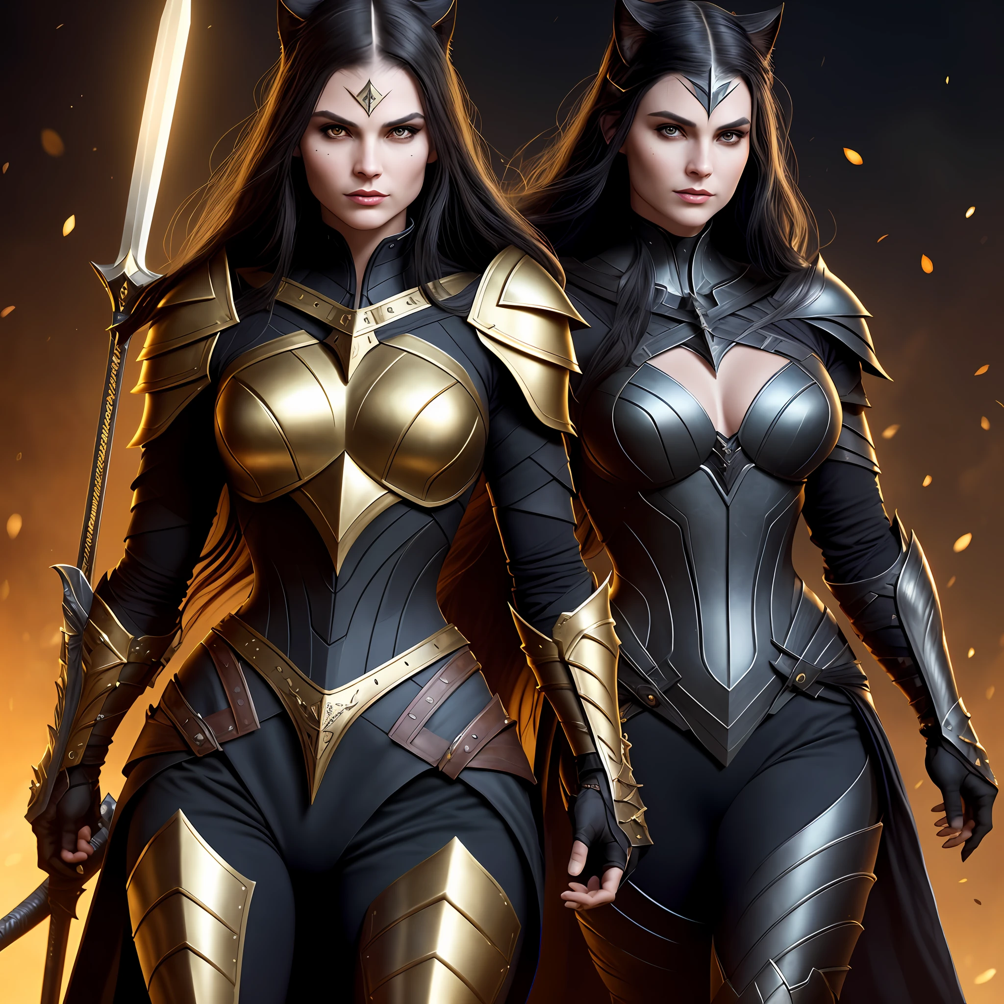 A MEDIEVAL WARRIOR IN THE STYLE cat woman,FULL BODY. Golden ratio, dark background lighting, close-up, detailed facial details, perfect face, sharpness, trend art, sharp facial details, ultra high quality, line art, high fantasy, exquisite, 4k, soft lighting 8k, dreamer --iso 100