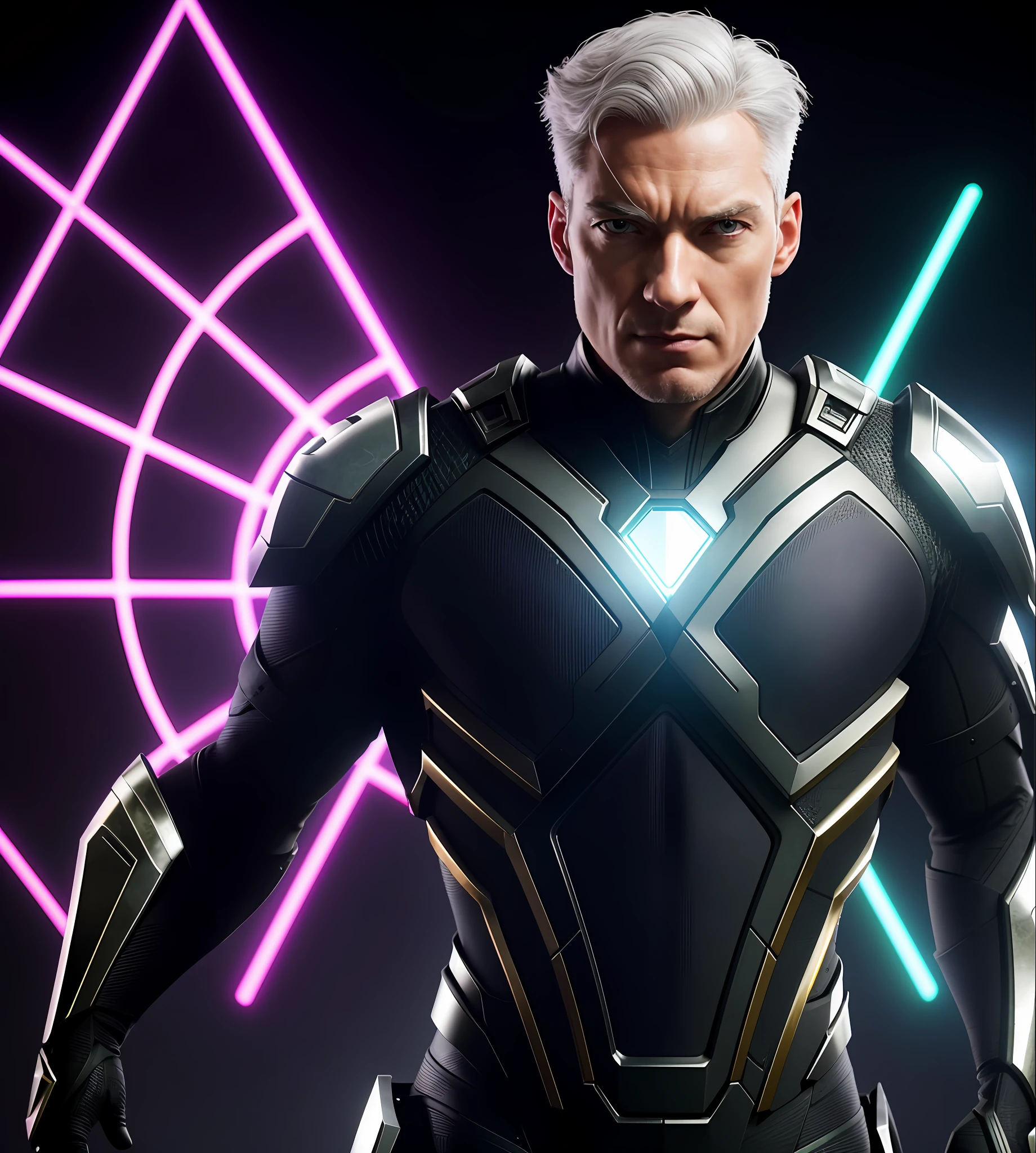 MAGNETO X-MEN, perfect proportions face, portrait, pink neon tones on black background, iridescent colors, UHD, details, insane details, hyper detailed, micro details, photorealistic, realistic, hyper realistic, golden proportion, ornate, textured, light, natural light, natural lighting, volumetric lighting, hard detail, reflections traced by rays, ultra realistic, maximalism, octane rendering, 3d, volumetric lighting, cinematic lighting, photorealism,  high contrast, lighting, extremely detailed, epic scene, cinematography, hyperdetailed, elegant, mythical, ethereal, intricate, elaborate, hyperrealism, 200mm, UHD, 32k, 16k, 8k, 3d shading, tone mapping, global ray tracing lighting, diffraction grid, crystalline, lumen reflections, super resolution, gigapixel, color grading, retouching, enhanced, art station, weta digital, digital art PBR, blender, V-ray, Procreate, z Brush,  Unreal Engine 5, Cinema 4D, ROMM RGB, Adobe After Effects, 3DCG, VFX, SFX, FXAA, SSAO, 8k