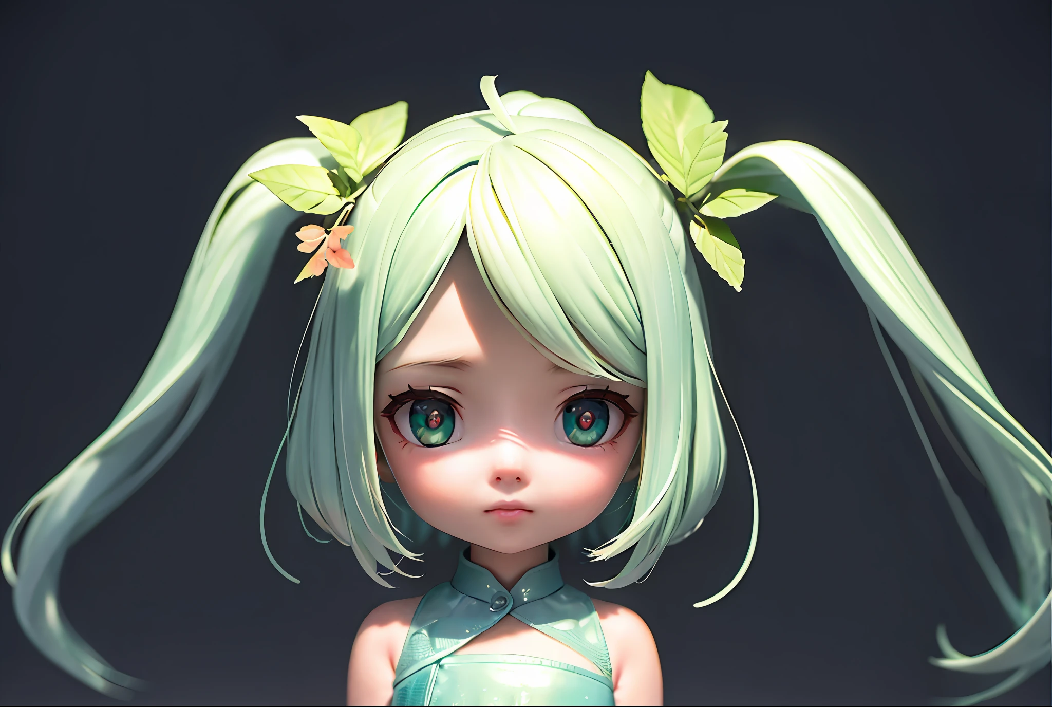(same letters, front, back) Plain background! Center screen, realistic texture, detailed lighting, delicate shadows, exaggerated hair, little girl, 3 Beautiful eyes, big eyes with pink-green gradients, chips, translucent fluorescent, colorful, delicate 3d lighting, digital art, translucent plastic gum, close-up, angle, leaf png | super detail, generator front view, side view, 3 view rear view, frameless, c4d, octane display, blender, hd, full, plastic material profile,