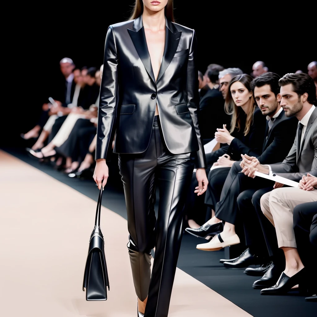 a hyper realistic ultra detailed photograph of a handsome male supermodel walking down a runway at a Giorgio Armani Fashion Show, stunningly handsome fitted young manin very high slit shiny material classic suits, spotlight, detailed symmetric beautiful hazel eyes, haute couture, masculine and handsome face, trending on cg society, official Armani editorial, moonlight, medium symmetry, behance contest winner, portrait featured on unsplash, stylized digital art, smooth, ultra high definition, 8k, unreal engine 5, ultra sharp focus, award-winning photograph, Canon EOS 5D Mark IV DSLR, f/8, ISO 100, 1/250 second, TanvirTamim, trending on artstation, by artgerm, h. r. giger and beksinski, highly detailed, vibrant