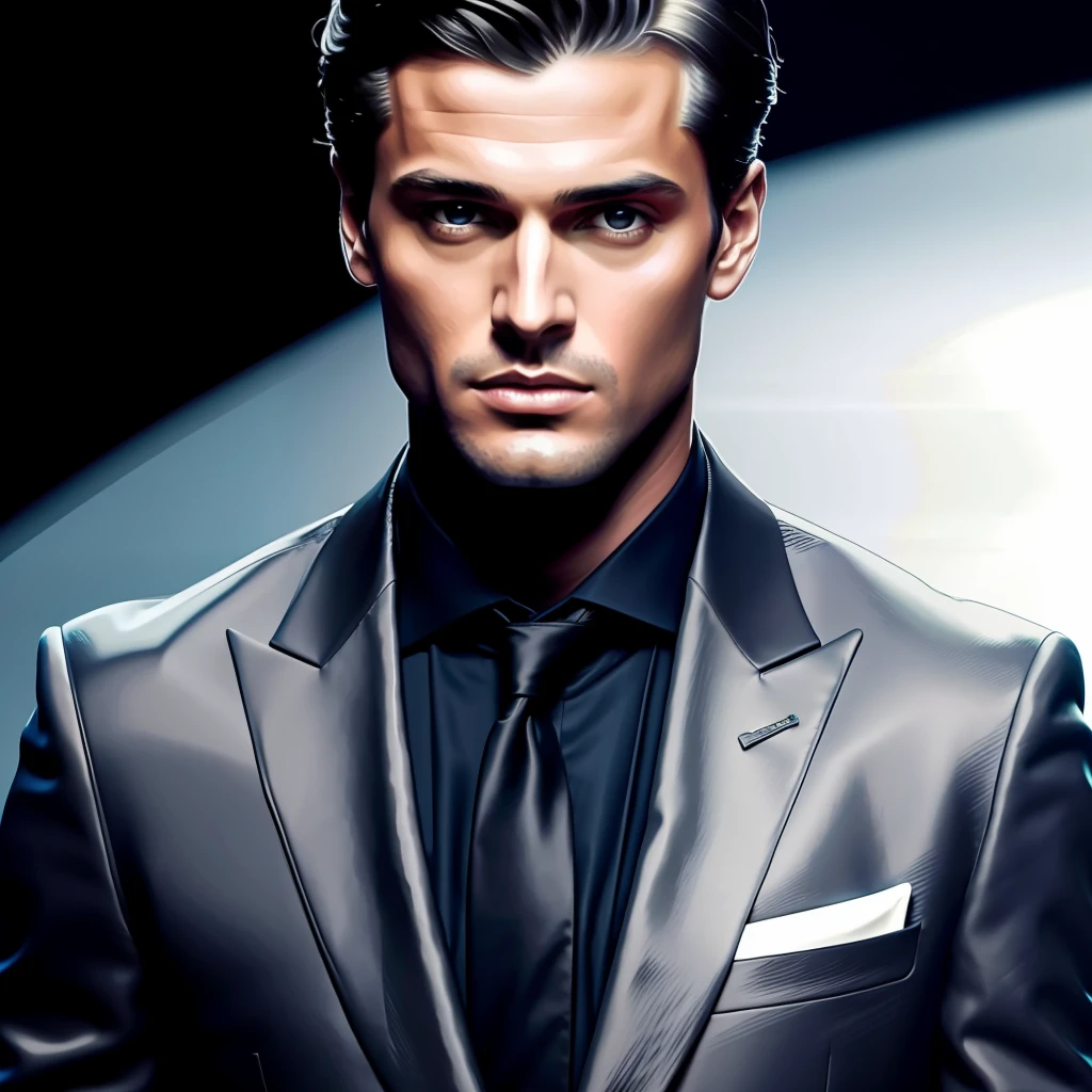 a hyper realistic ultra detailed photograph of a handsome male supermodel walking down a runway at a Giorgio Armani Fashion Show, stunningly handsome fitted young manin very high slit shiny material classic suits, spotlight, detailed symmetric beautiful hazel eyes, haute couture, masculine and handsome face, trending on cg society, official Armani editorial, moonlight, medium symmetry, behance contest winner, portrait featured on unsplash, stylized digital art, smooth, ultra high definition, 8k, unreal engine 5, ultra sharp focus, award-winning photograph, Canon EOS 5D Mark IV DSLR, f/8, ISO 100, 1/250 second, TanvirTamim, trending on artstation, by artgerm, h. r. giger and beksinski, highly detailed, vibrant