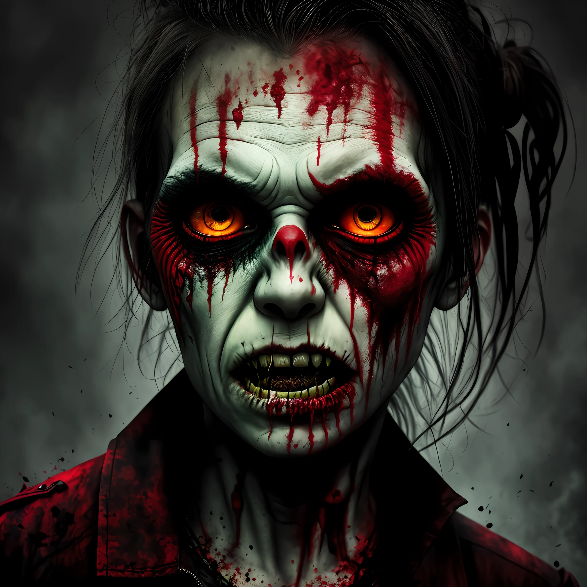 Zombie, portrait, rotten, dramatic, dark and vivid colors, 8k quality, cinematic focus