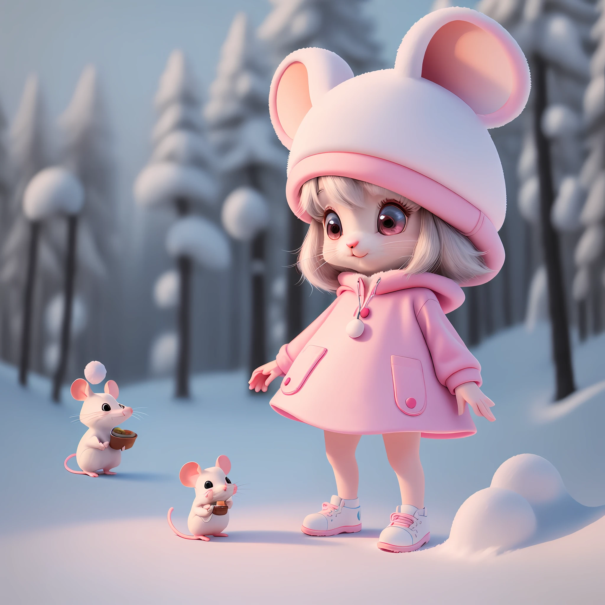 Cartoon pink mouse closeup, cute white hat, cute number painting, cute digital art, cute anthropomorphic mouse, cute cartoon characters, cute detailed digital art, cute characters, cute 3 d rendering, cute cute, cute cute, cute cute, cute cute, cute animal, cute cute, cute cartoon, cute forest creature, snow
